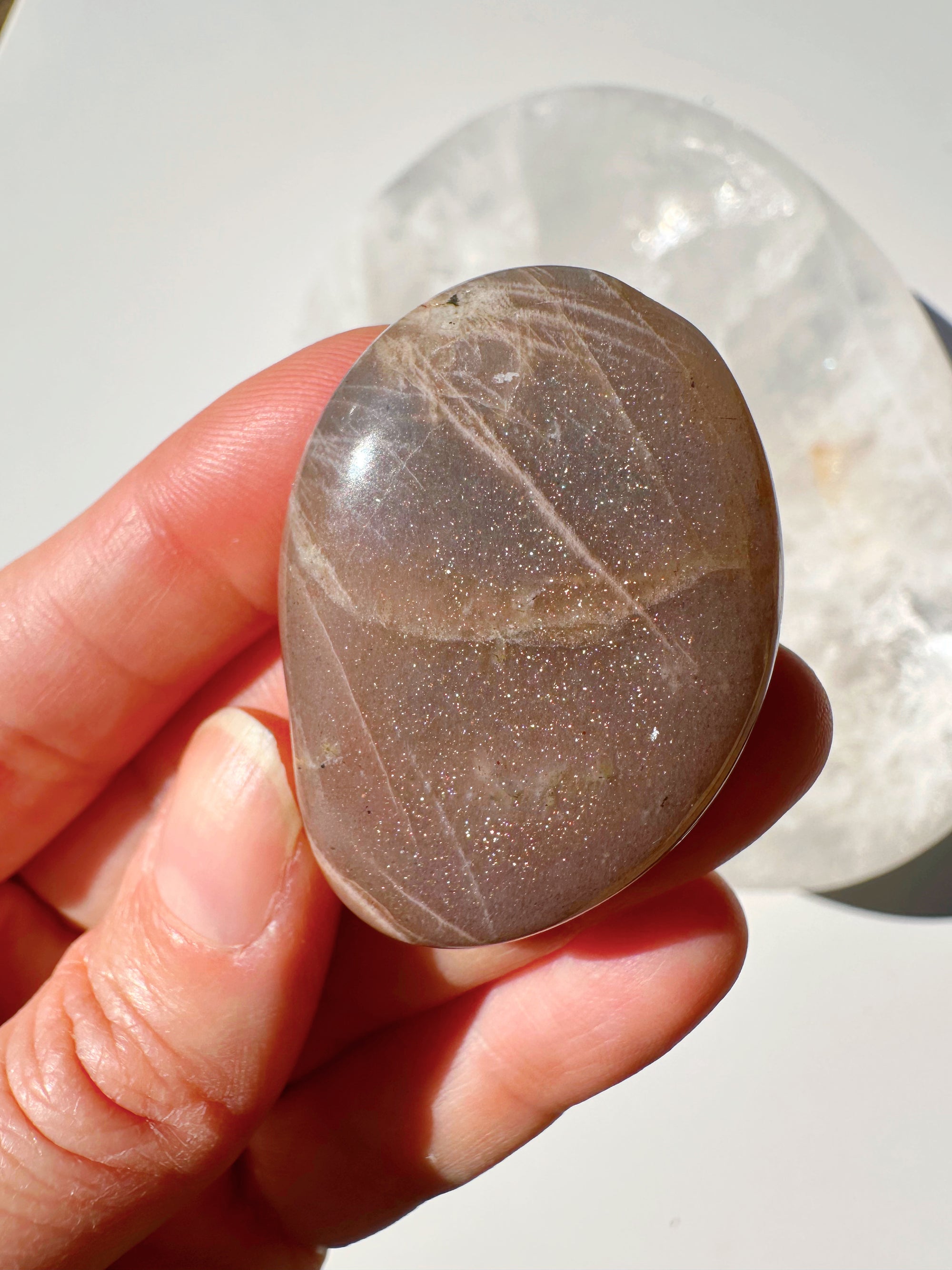 Sunstone &amp; Peach Moonstone Palm Stone - O