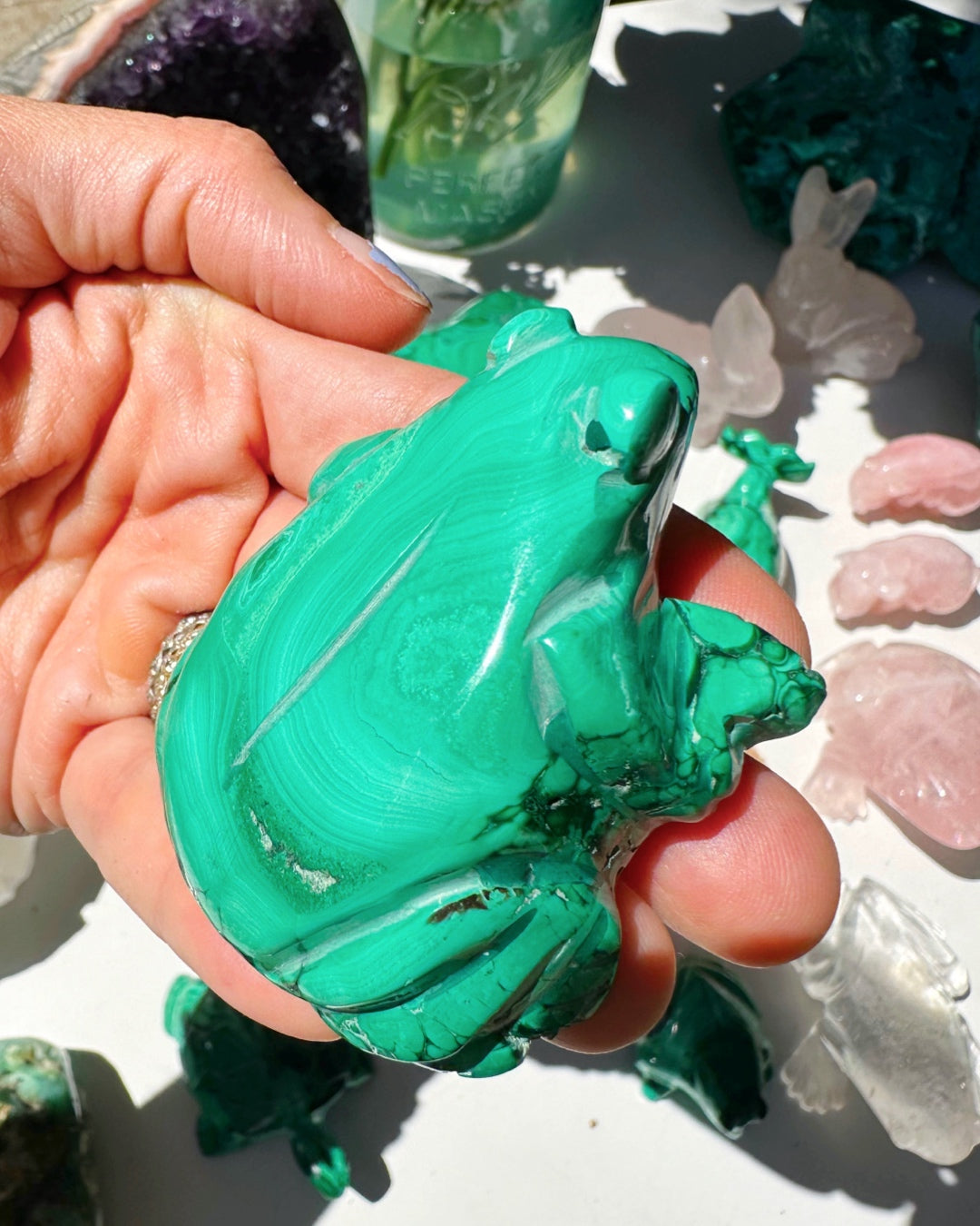 Hand Carved Malachite Frog - Baltic Mermaid