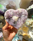 Amethyst Heart w/ Druzy Calcite Cube