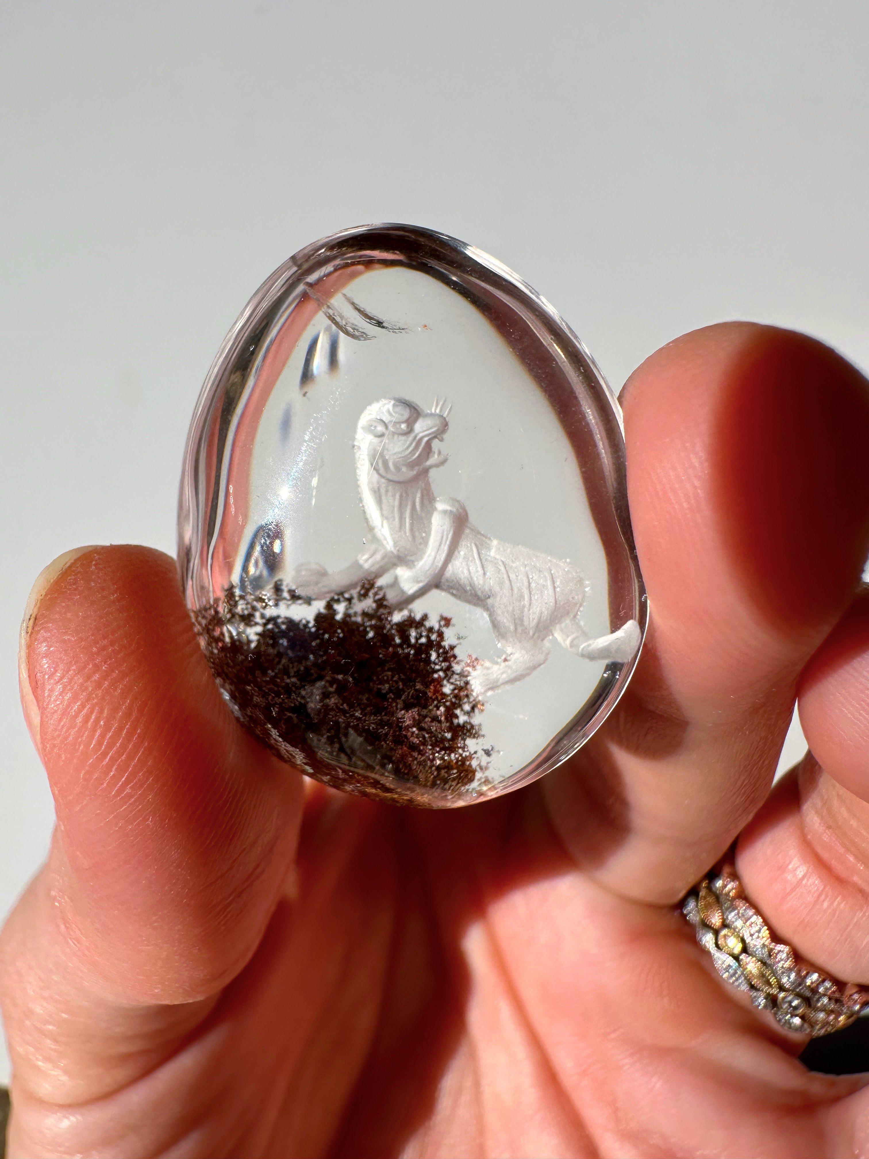 Intaglio Tiger Carved Chlorite Quartz/Garden Quartz  Cabochon Baltic Mermaid