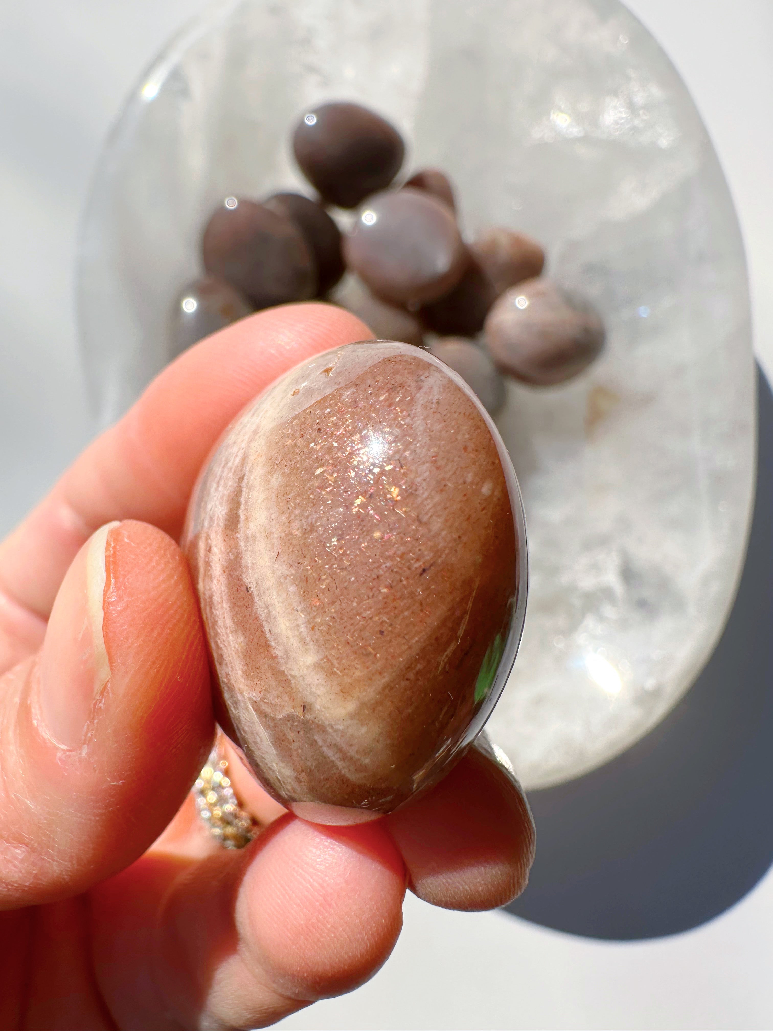 Sunstone & Peach Moonstone Palm Stone - C - Baltic Mermaid