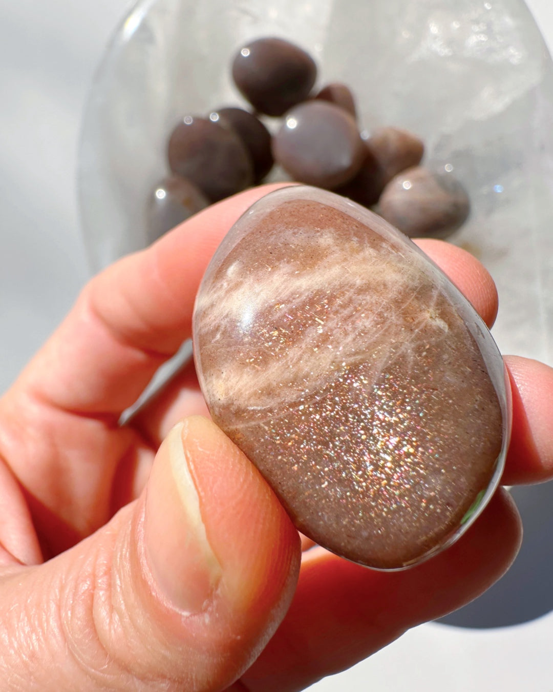 Sunstone &amp; Peach Moonstone Palm Stone - C