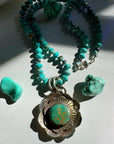 “Chelsea” - Turquoise & Sterling Silver Necklace w/ Flower  Pendant