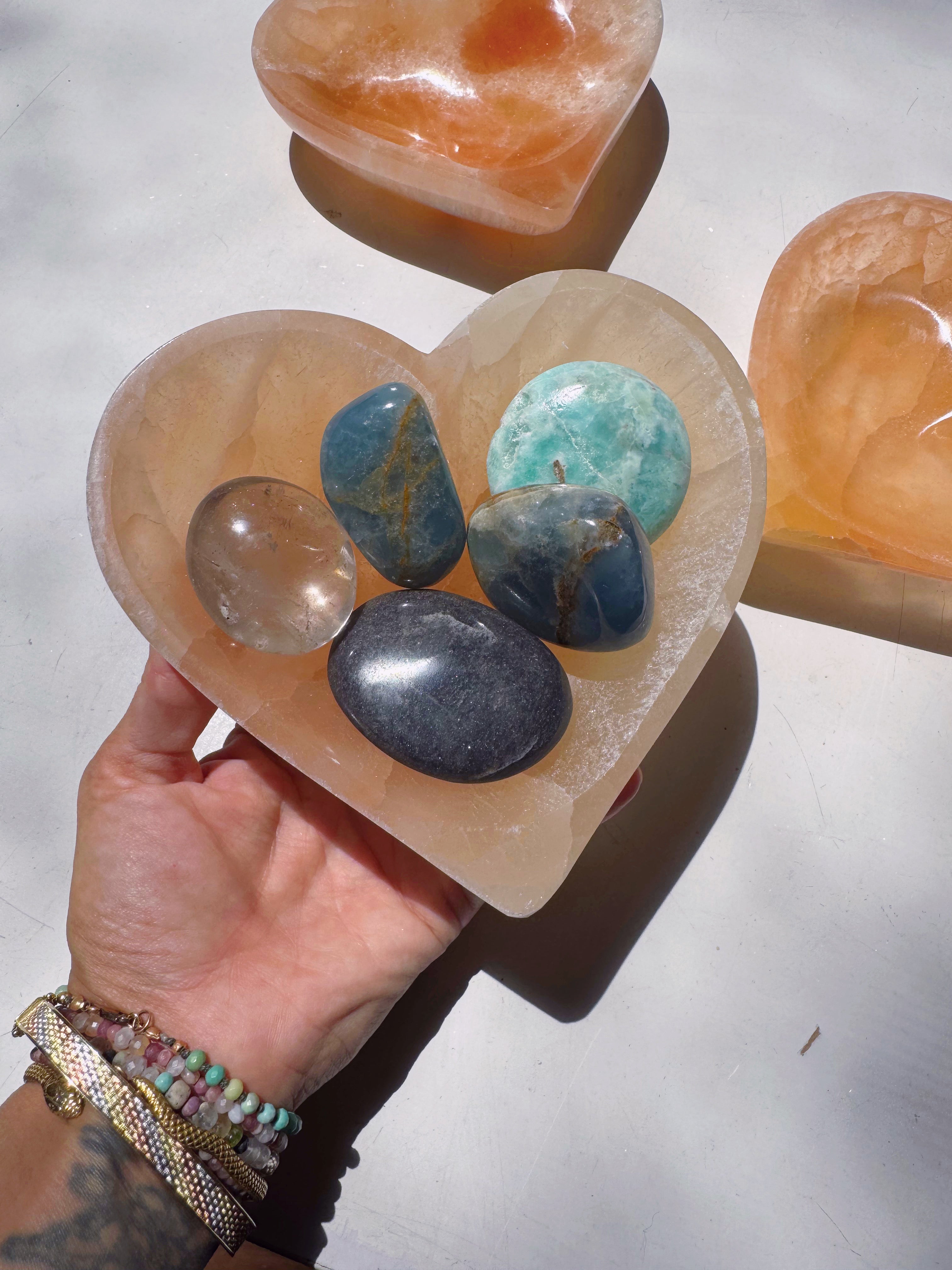 Peach Selenite Heart Dish Baltic Mermaid
