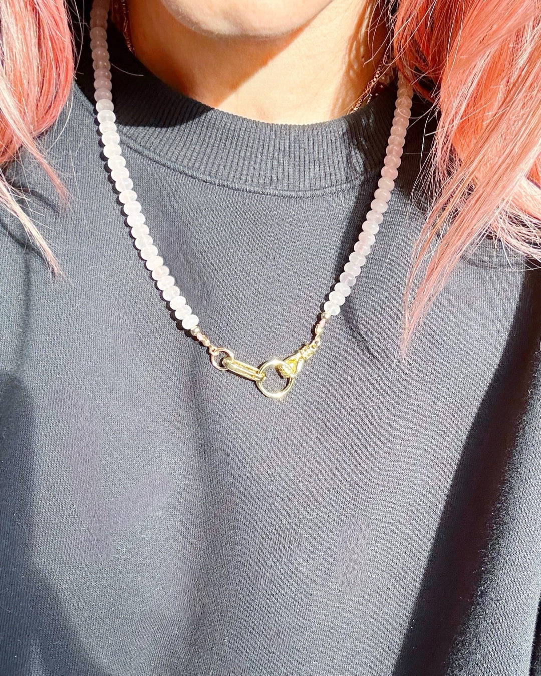 “Hand of Love” Rose Quartz Gemstone Candy Necklace - Baltic Mermaid