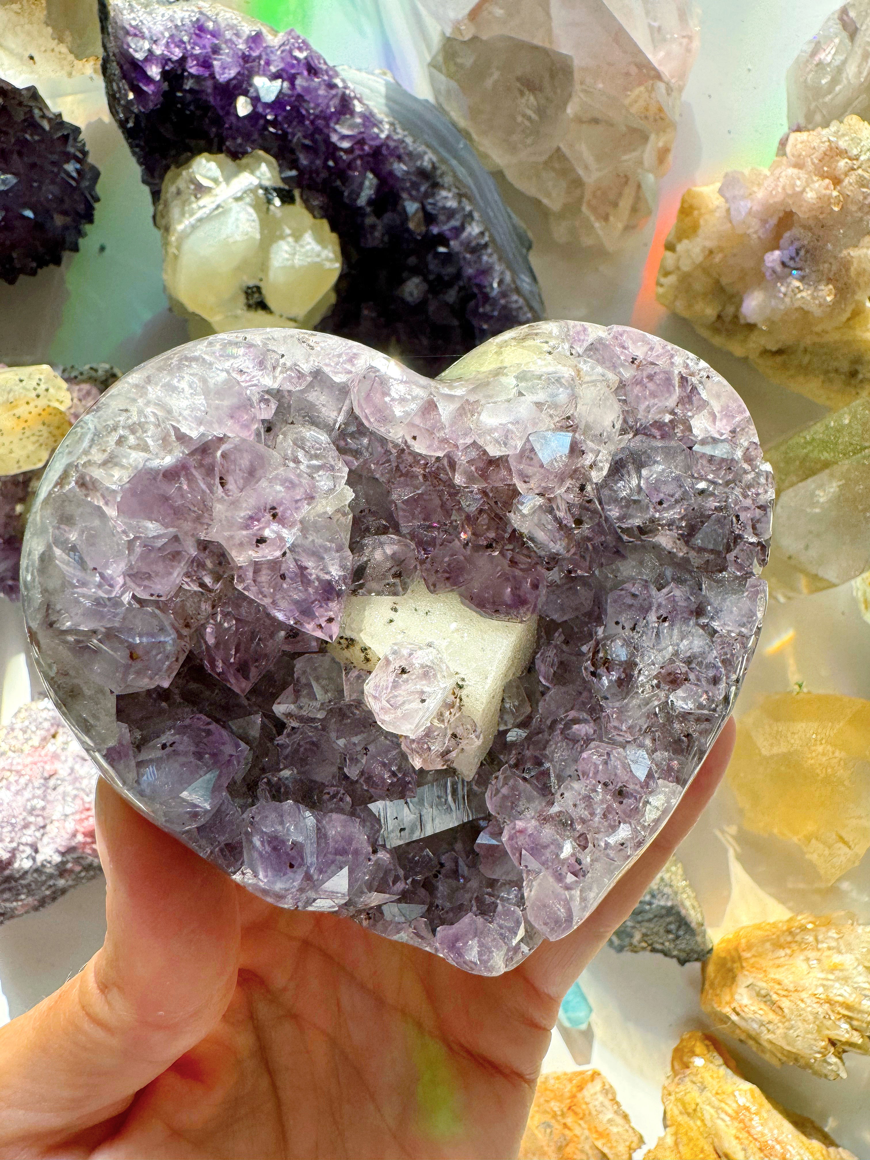 Amethyst Heart w/ Druzy Calcite Cube - Baltic Mermaid
