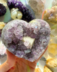 Amethyst Heart w/ Druzy Calcite Cube