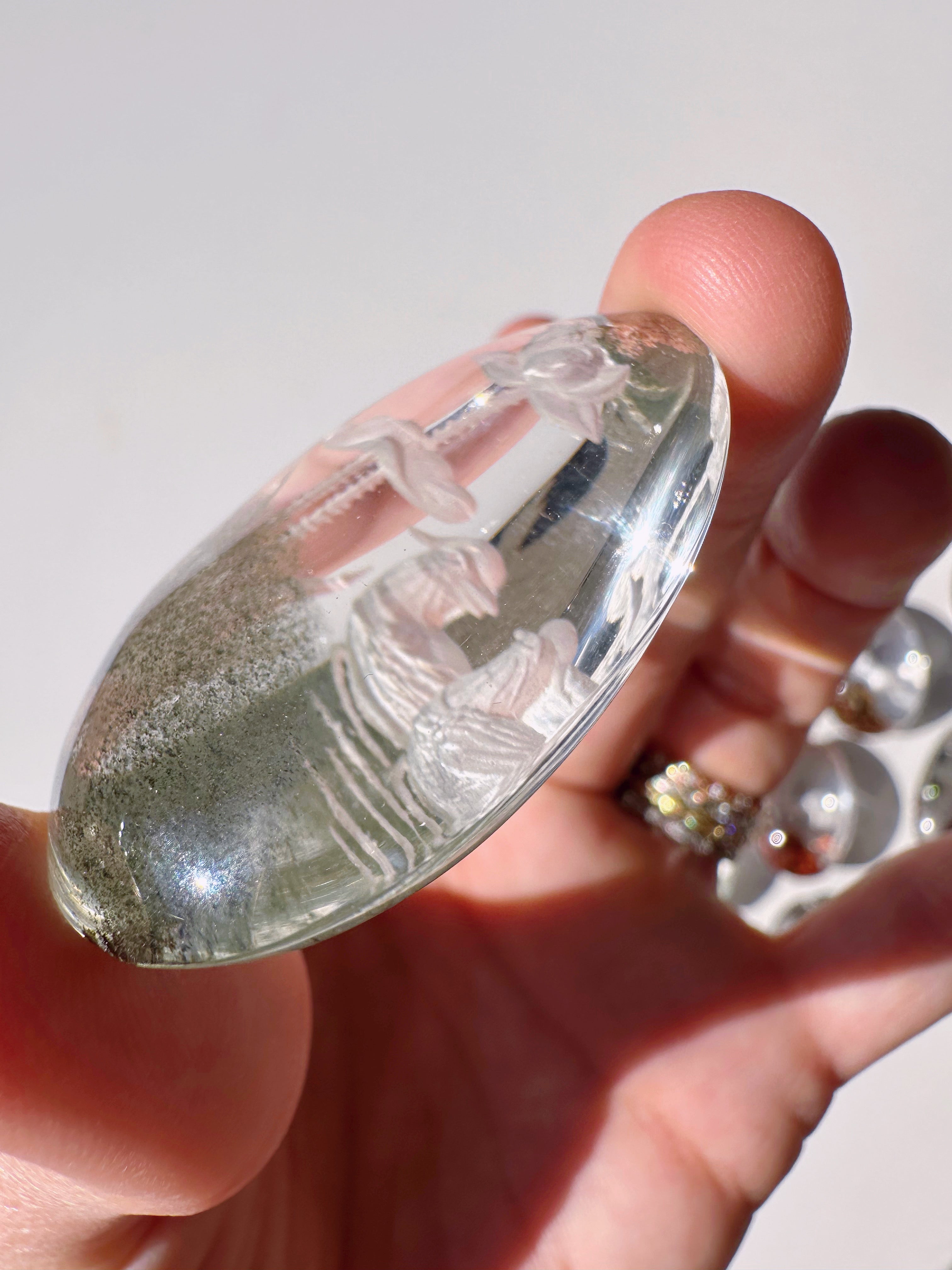 Intaglio Carved Love Birds in a the water Chlorite Quartz/Garden Quartz Cabochon Baltic Mermaid