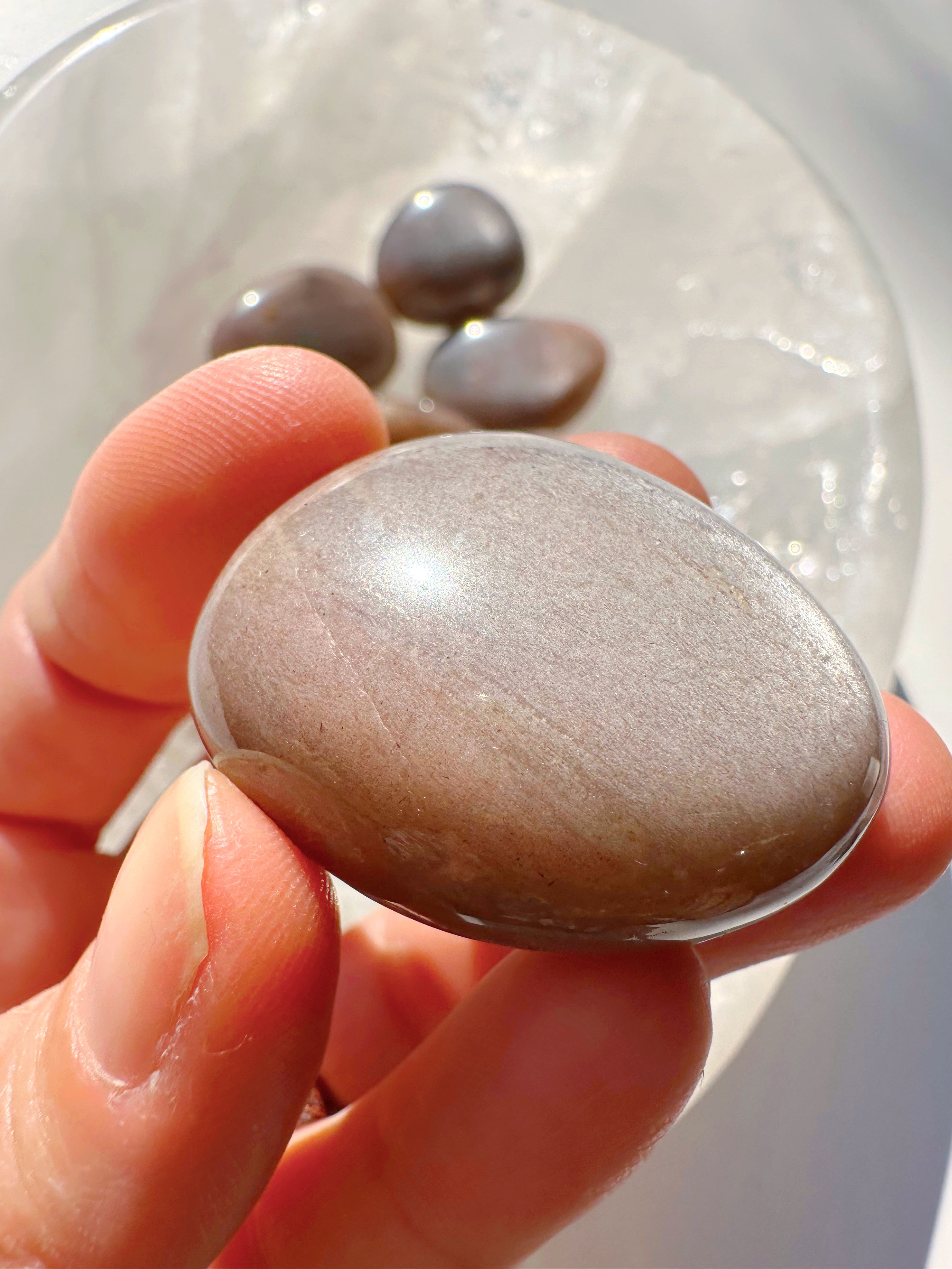 Sunstone & Peach Moonstone Palm Stone - H - Baltic Mermaid