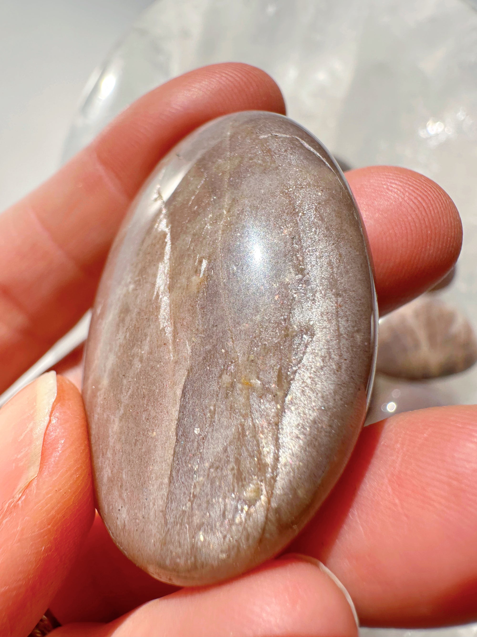 Sunstone &amp; Peach Moonstone Palm Stone - I