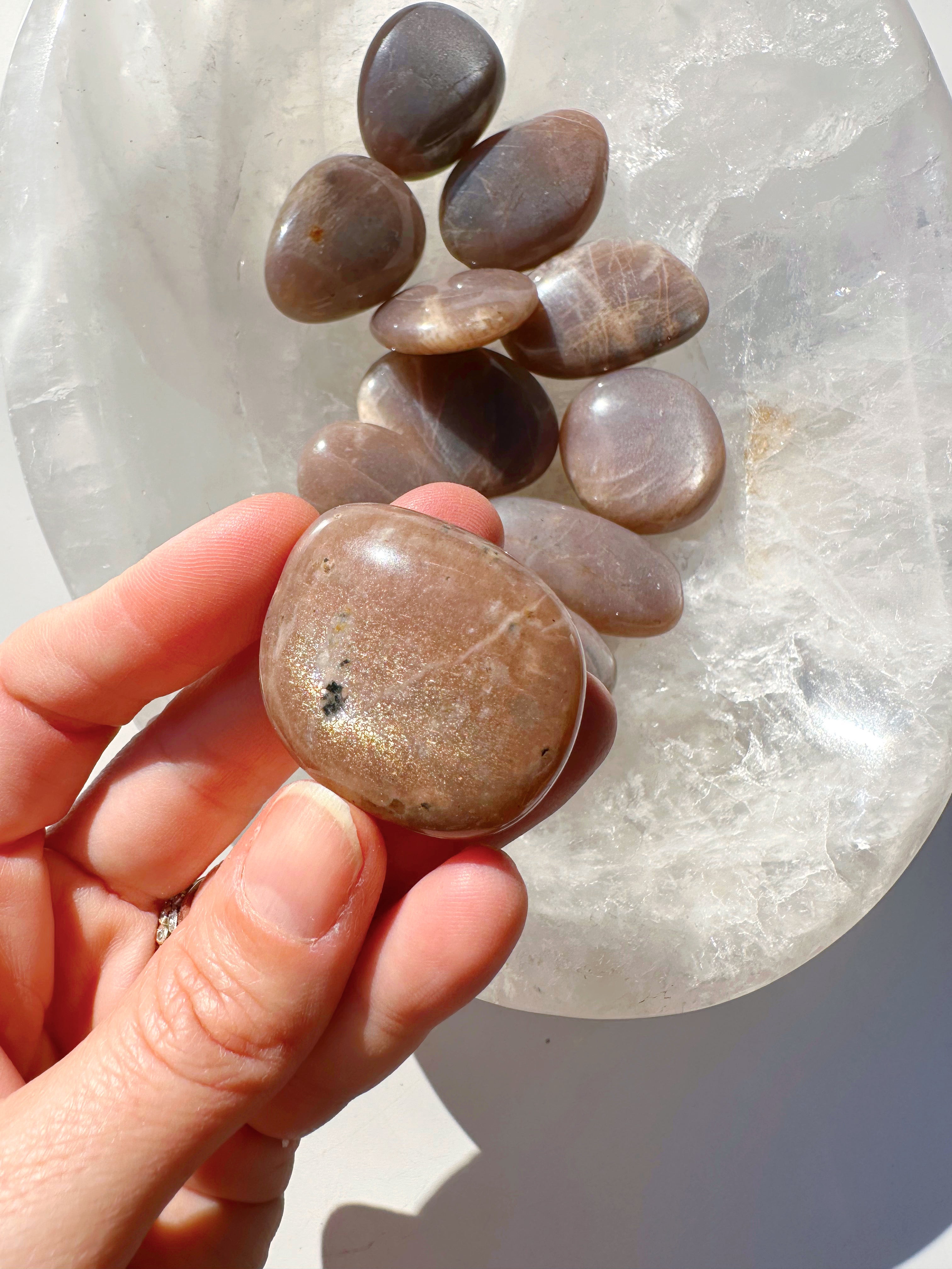 Sunstone & Peach Moonstone Palm Stone - G - Baltic Mermaid