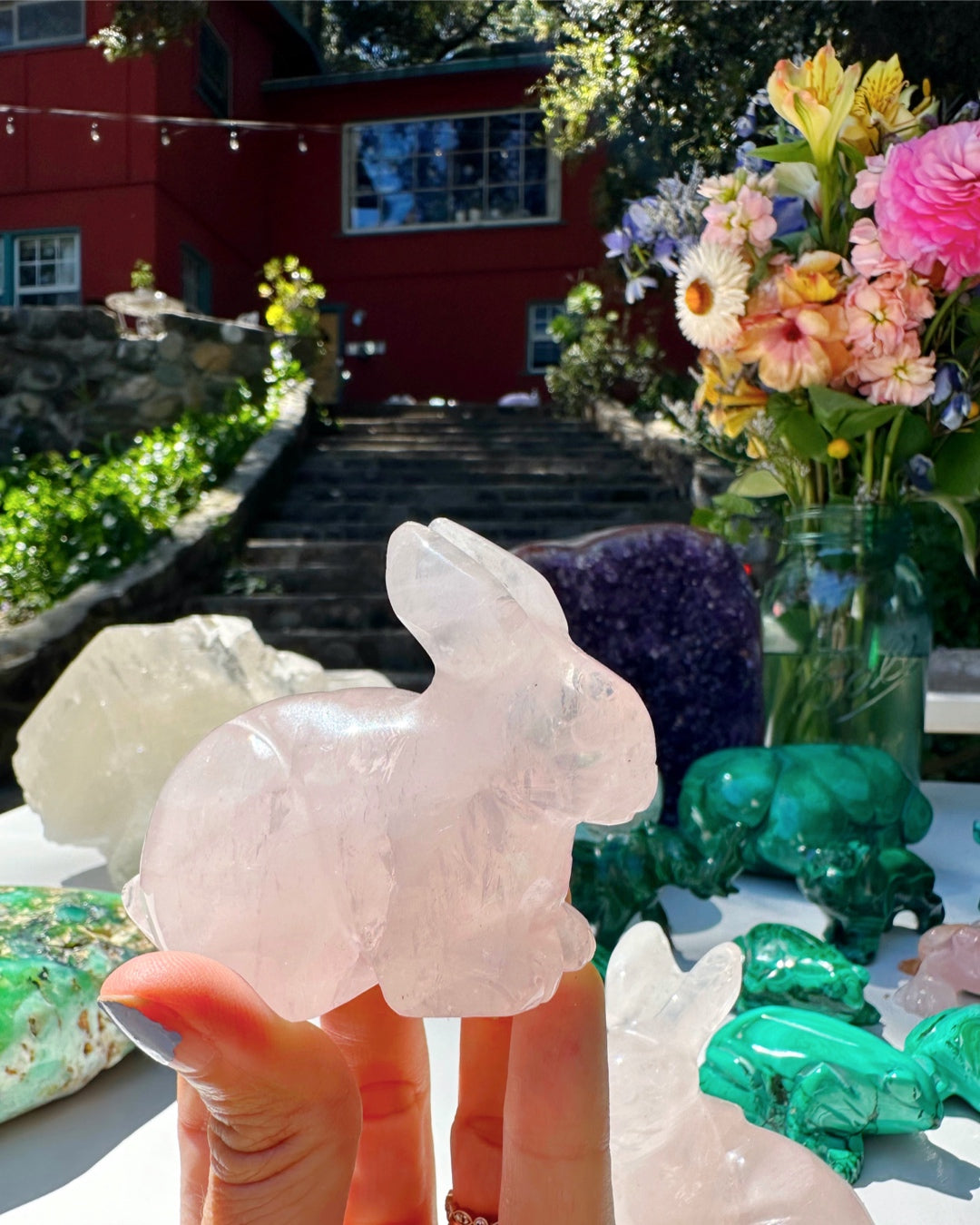 Rose Quartz Hand Carved Rabbits - Baltic Mermaid