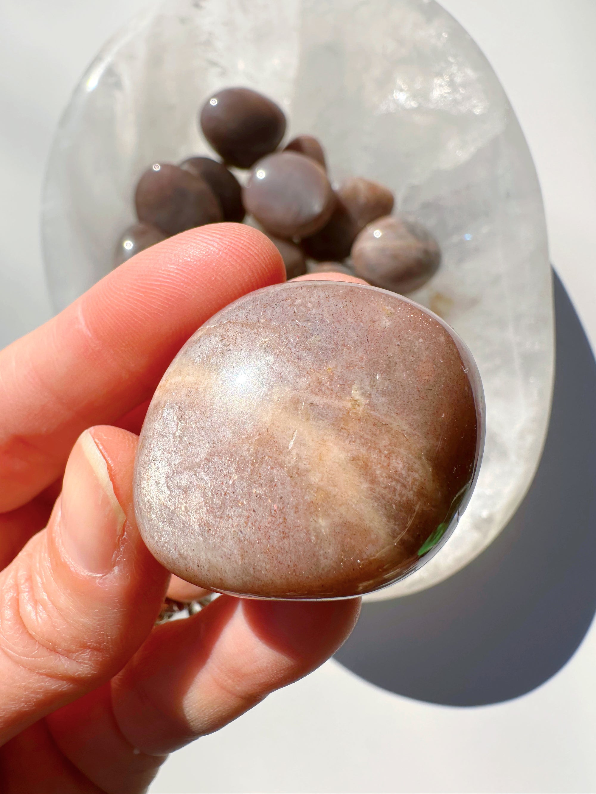 Sunstone &amp; Peach Moonstone Palm Stone - C