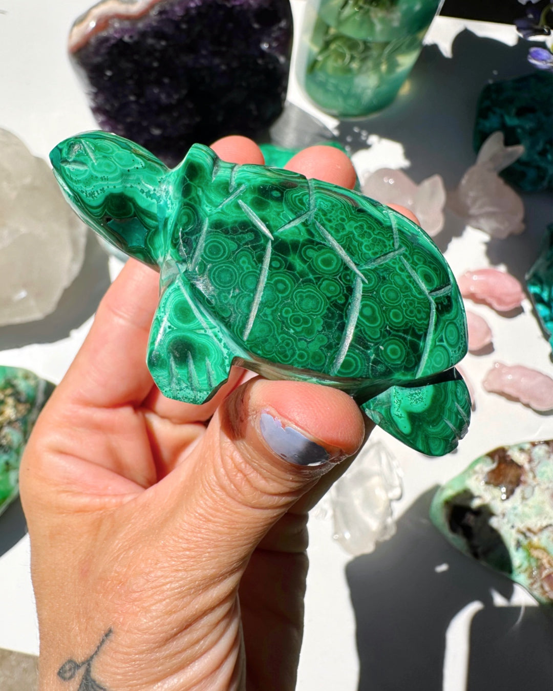 Hand Carved Malachite Turtle - Baltic Mermaid