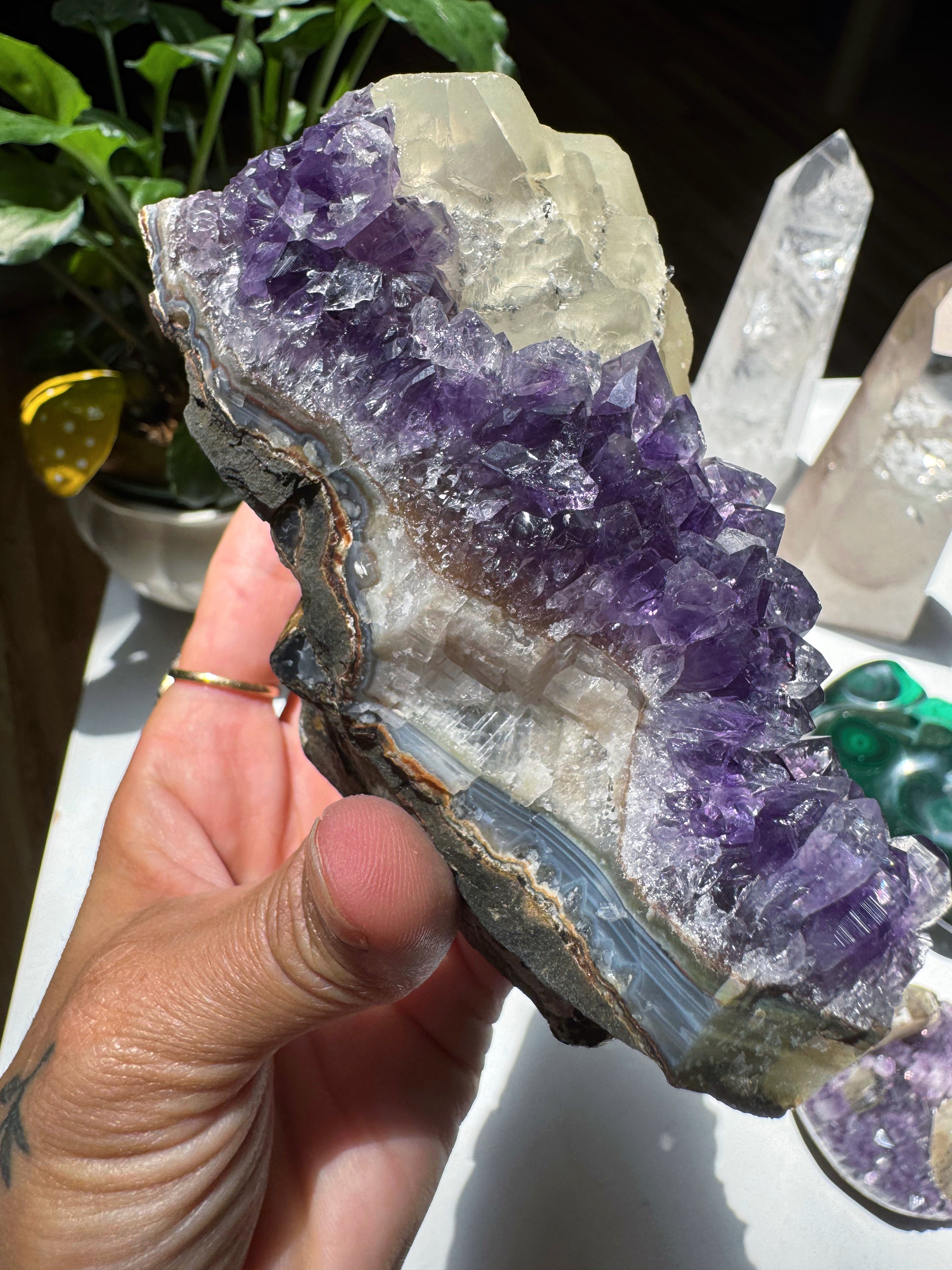 Amethyst Cluster w/ Druzy Calcite from Uruguay Baltic Mermaid