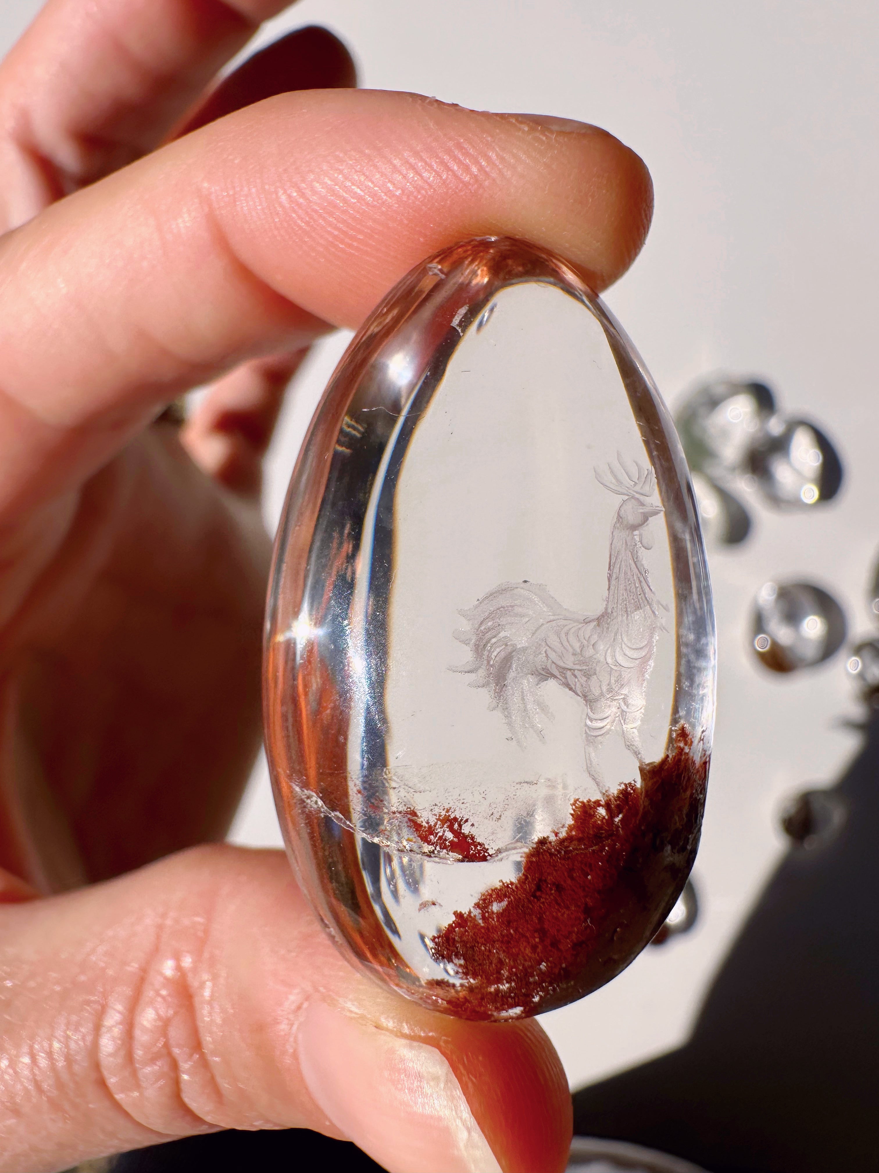 Intaglio Rooster Carved Chlorite Quartz/Garden Quartz Cabochon Baltic Mermaid