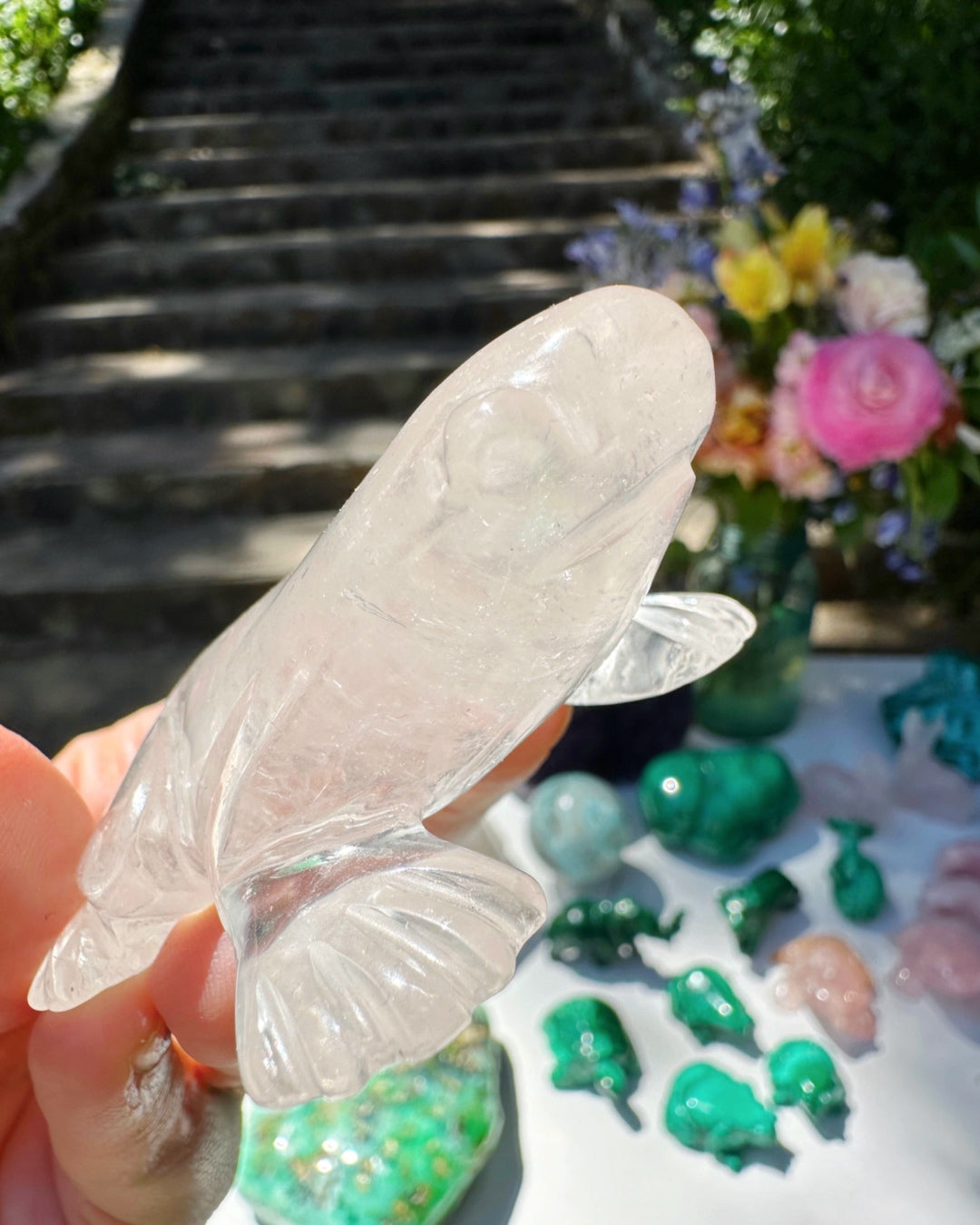 Hand Carved Clear Quartz Frog