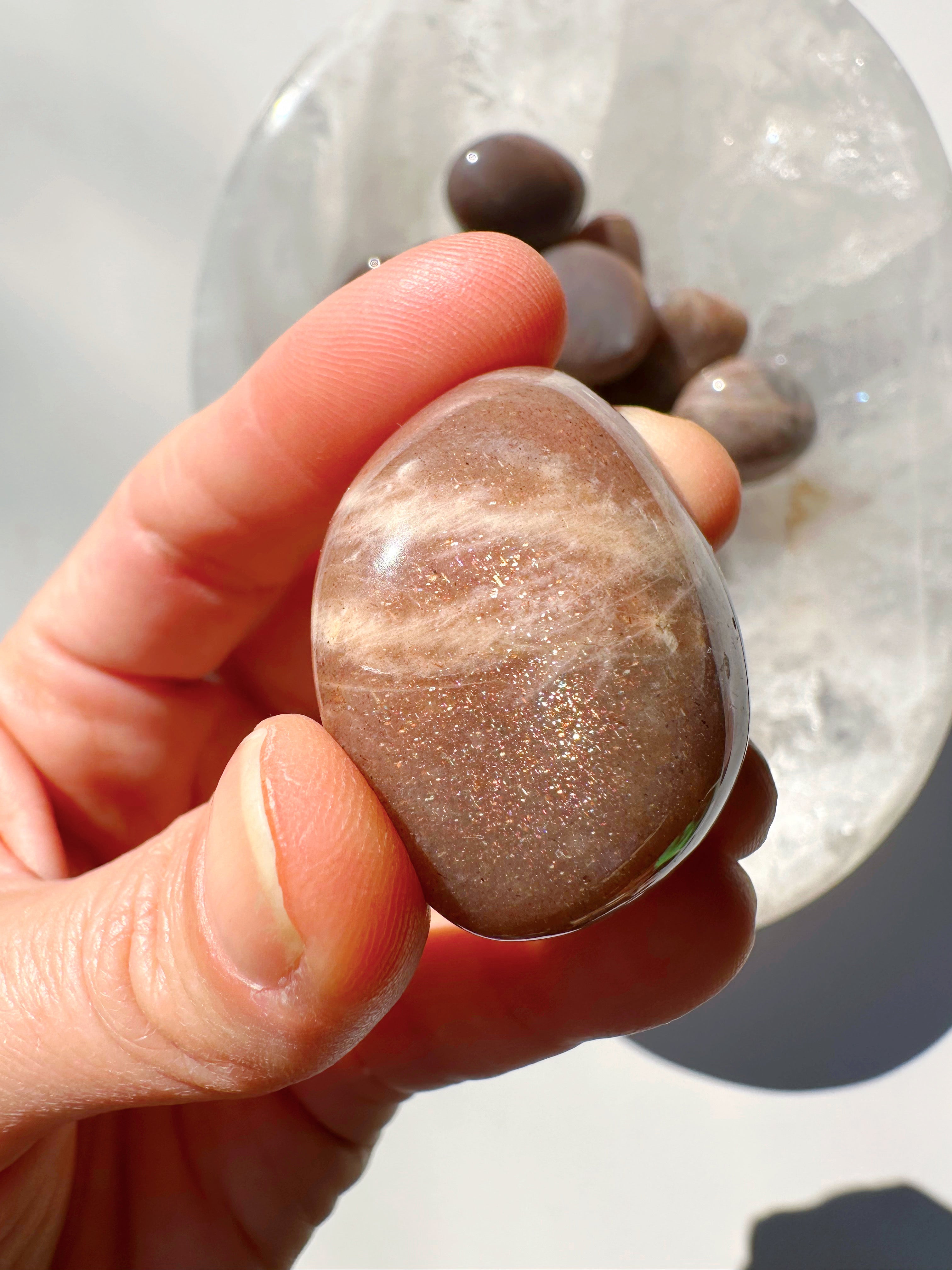 Sunstone & Peach Moonstone Palm Stone - C - Baltic Mermaid