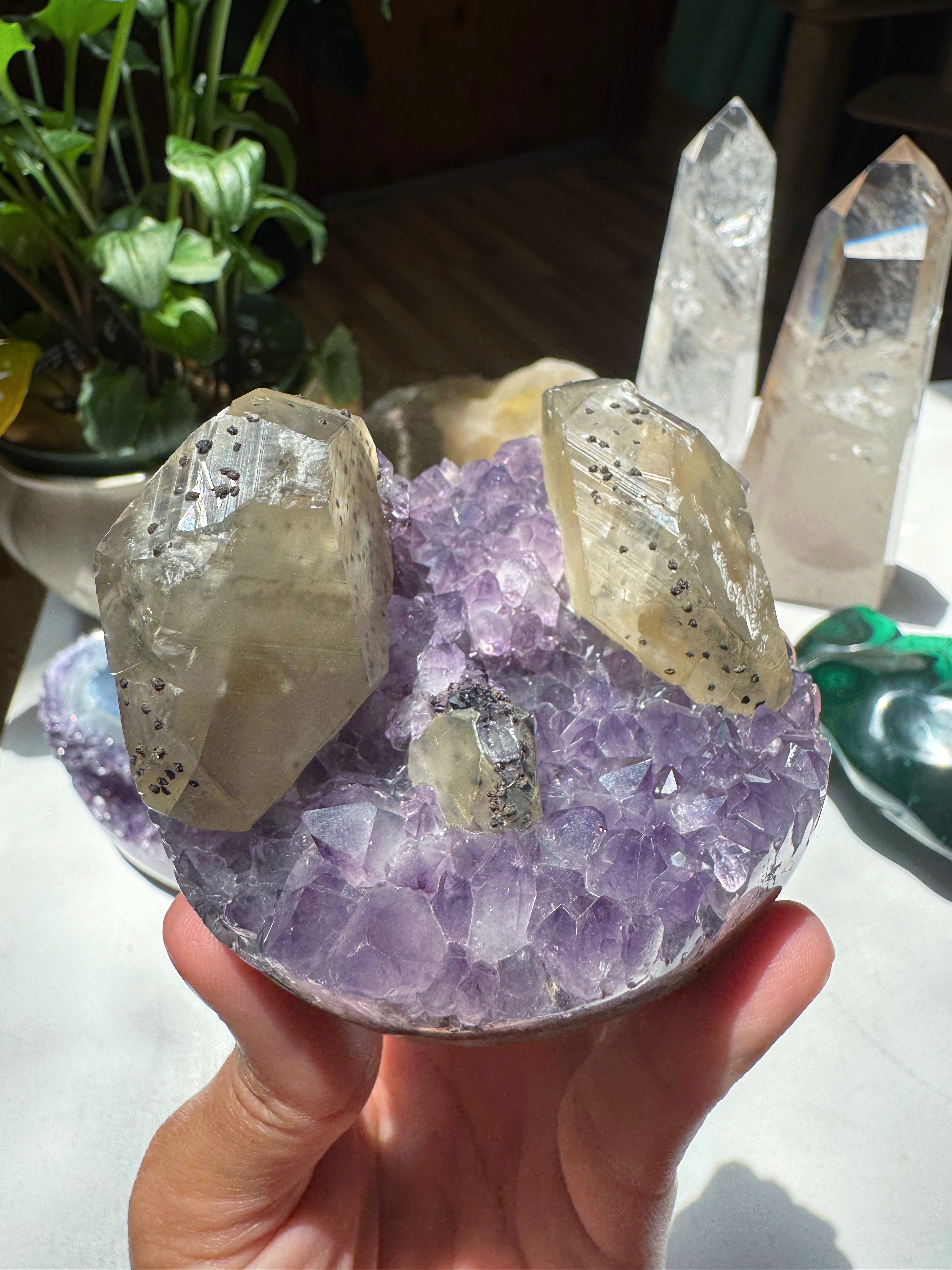 Amethyst Cluster w/ Calcite & Goethite from Uruguay Baltic Mermaid