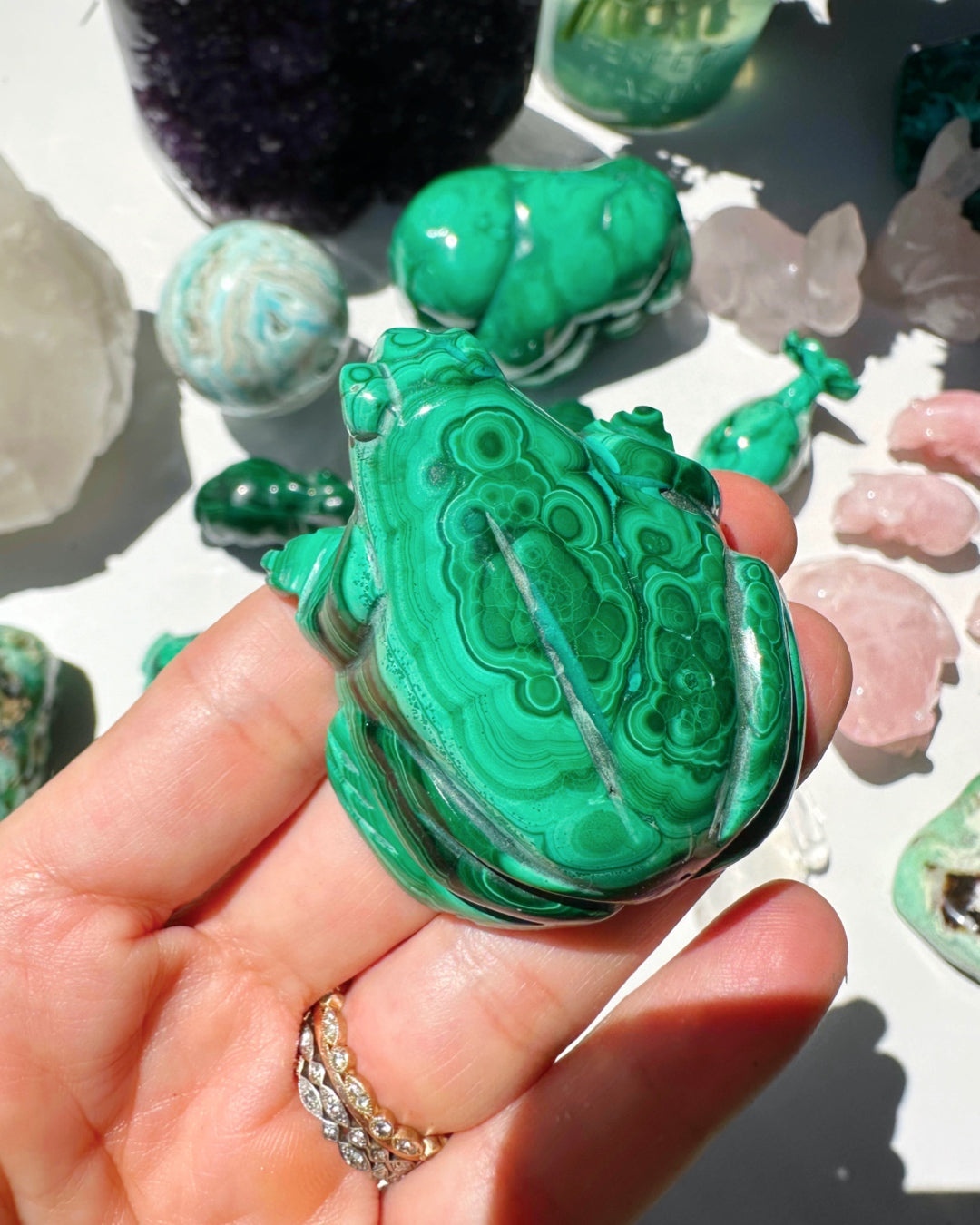 Hand Carved Malachite Frog - Baltic Mermaid