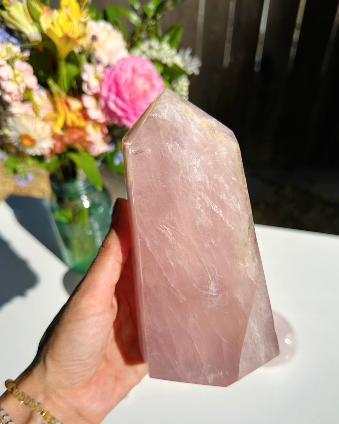 Rose Quartz Tower w/ Iron Inclusions