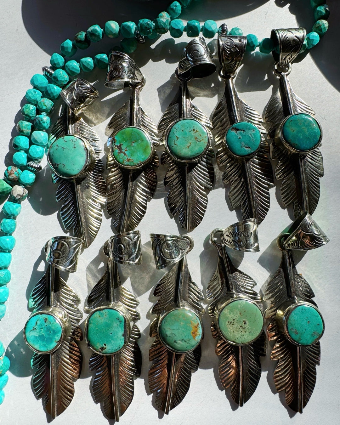 “Frida” - Turquoise &amp; Sterling Silver w/ Pewter Feather