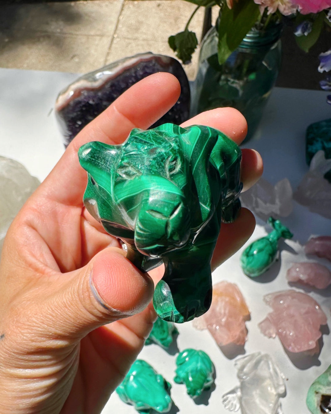 Hand Carved Malachite Lion - Baltic Mermaid