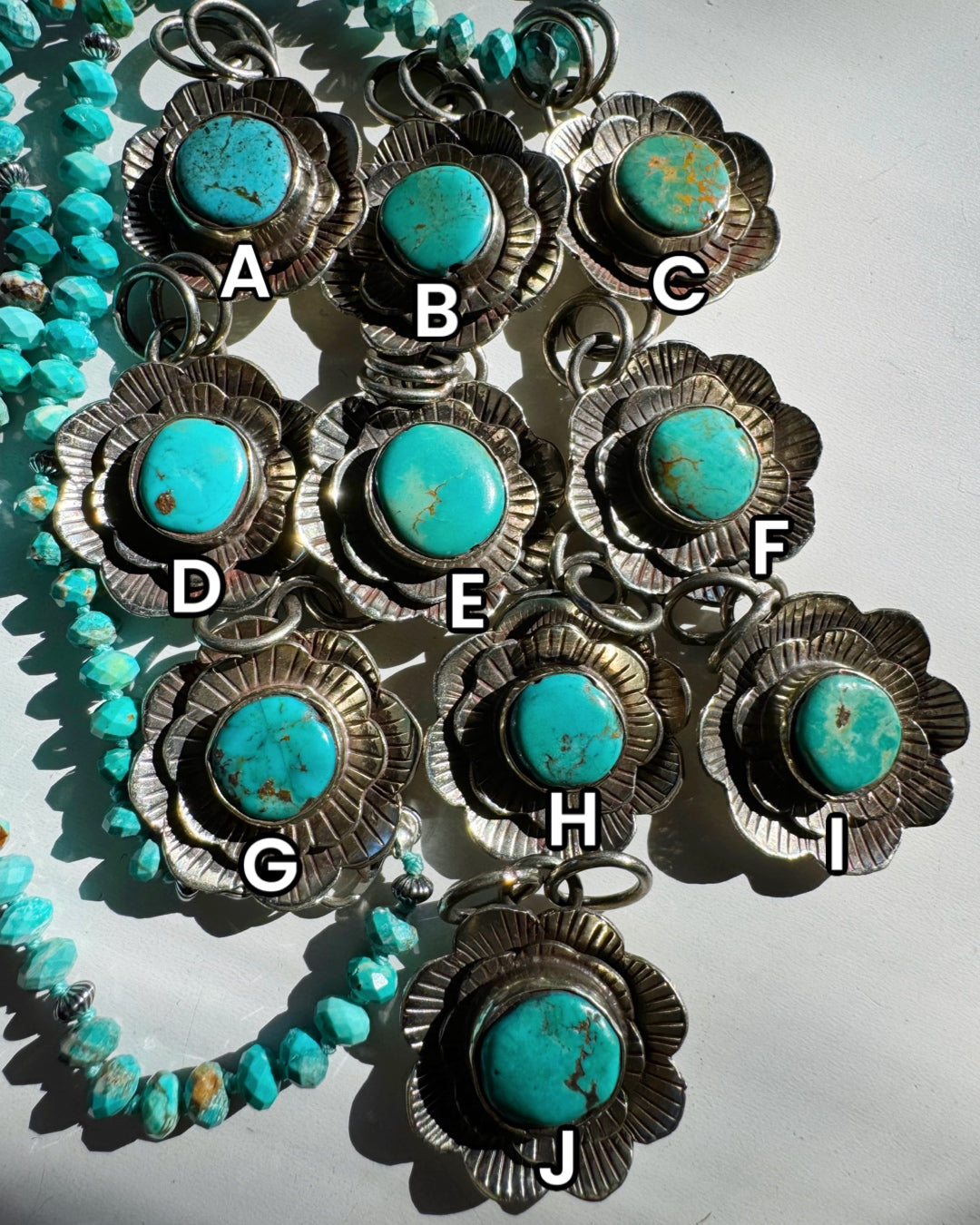 “Chelsea” - Turquoise & Sterling Silver Necklace w/ Flower  Pendant - Baltic Mermaid