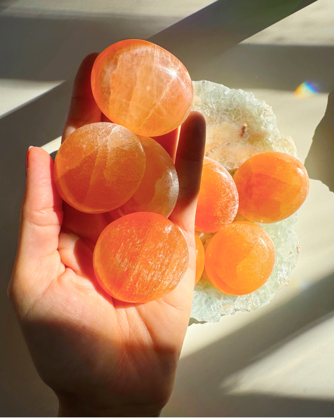 Peach Selenite Palm Stones - Baltic Mermaid