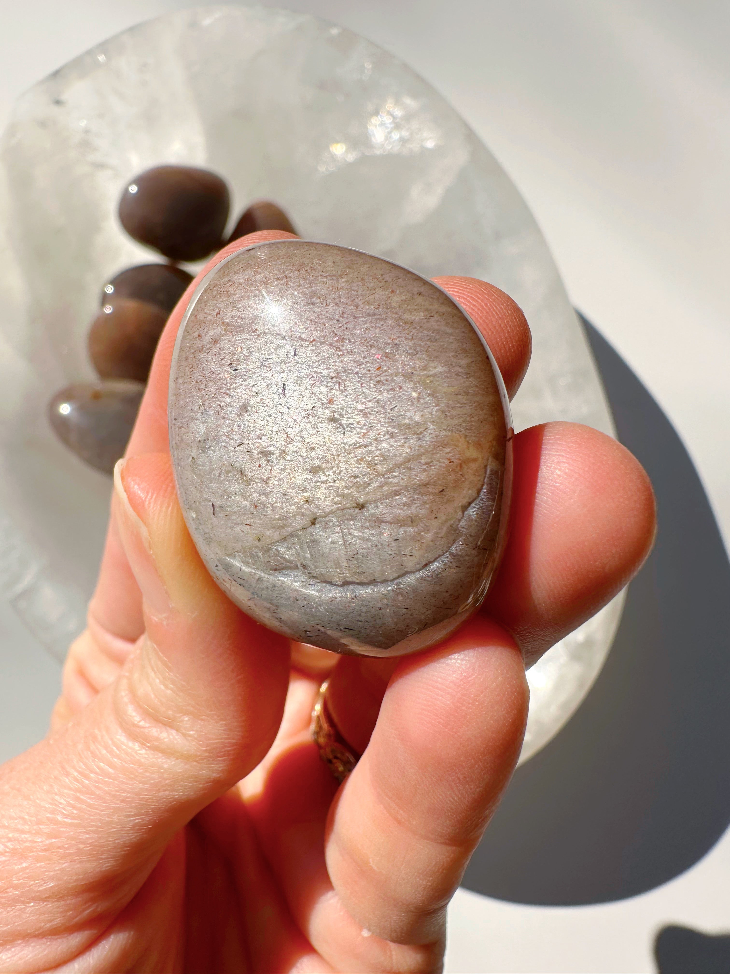 Sunstone & Peach Moonstone Palm Stone - D - Baltic Mermaid