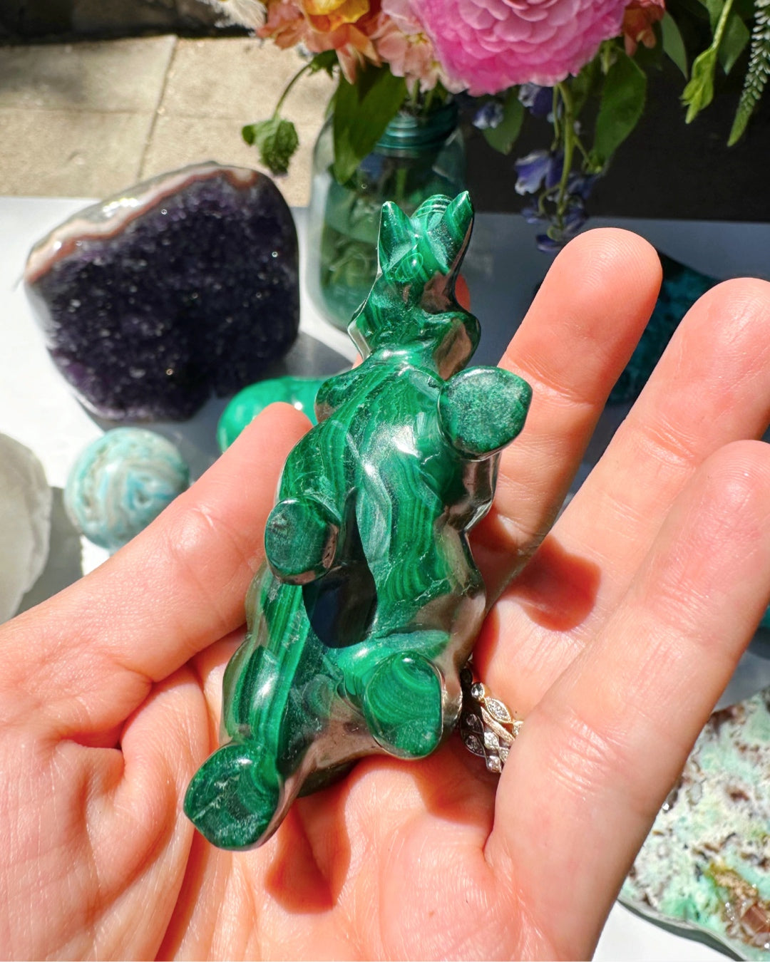 Hand Carved Malachite Elephant - Baltic Mermaid