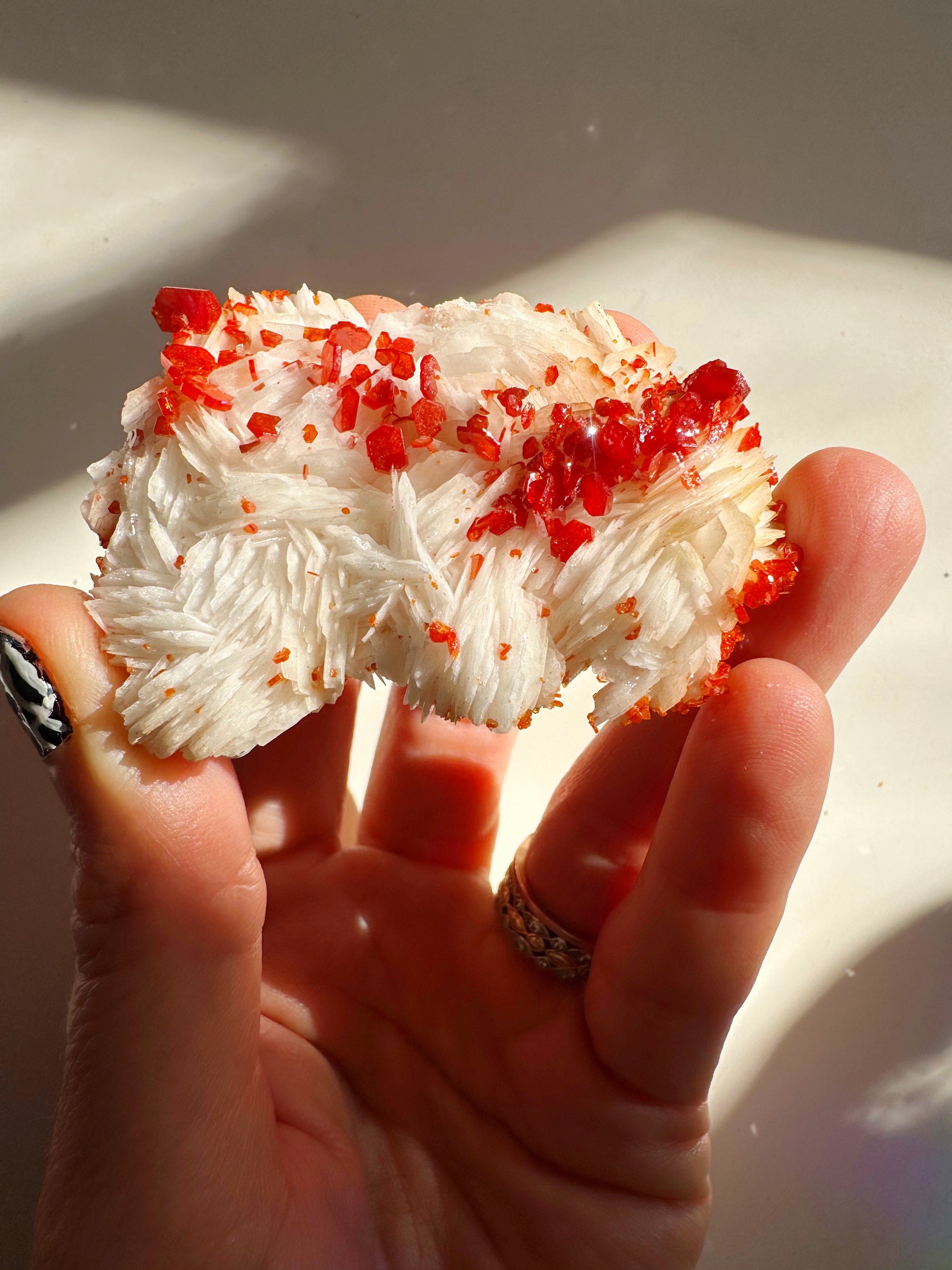 Vanadinite on Barite from Morocco