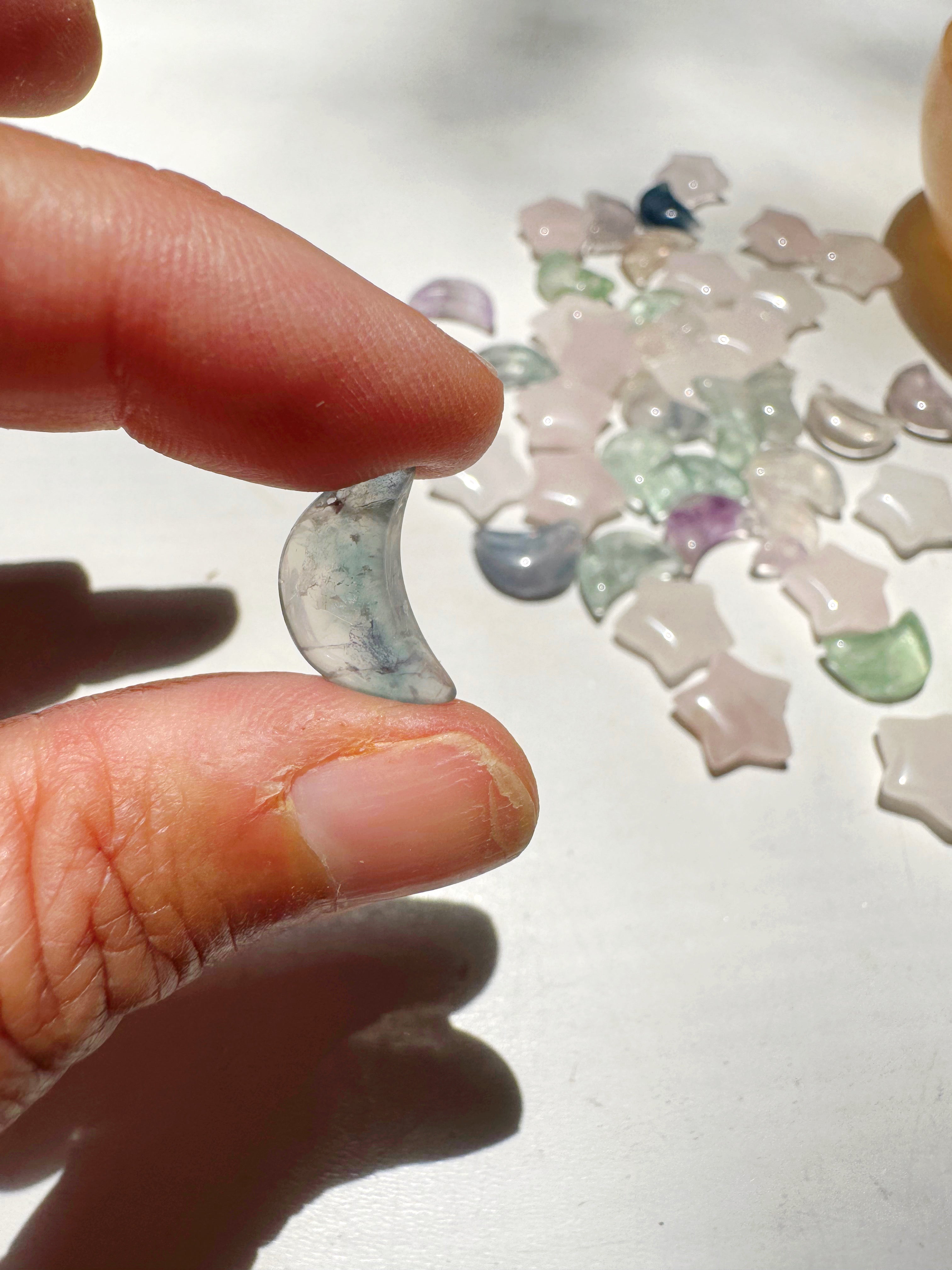 Mini Rose Quartz Stars & Fluorite Moons Baltic Mermaid
