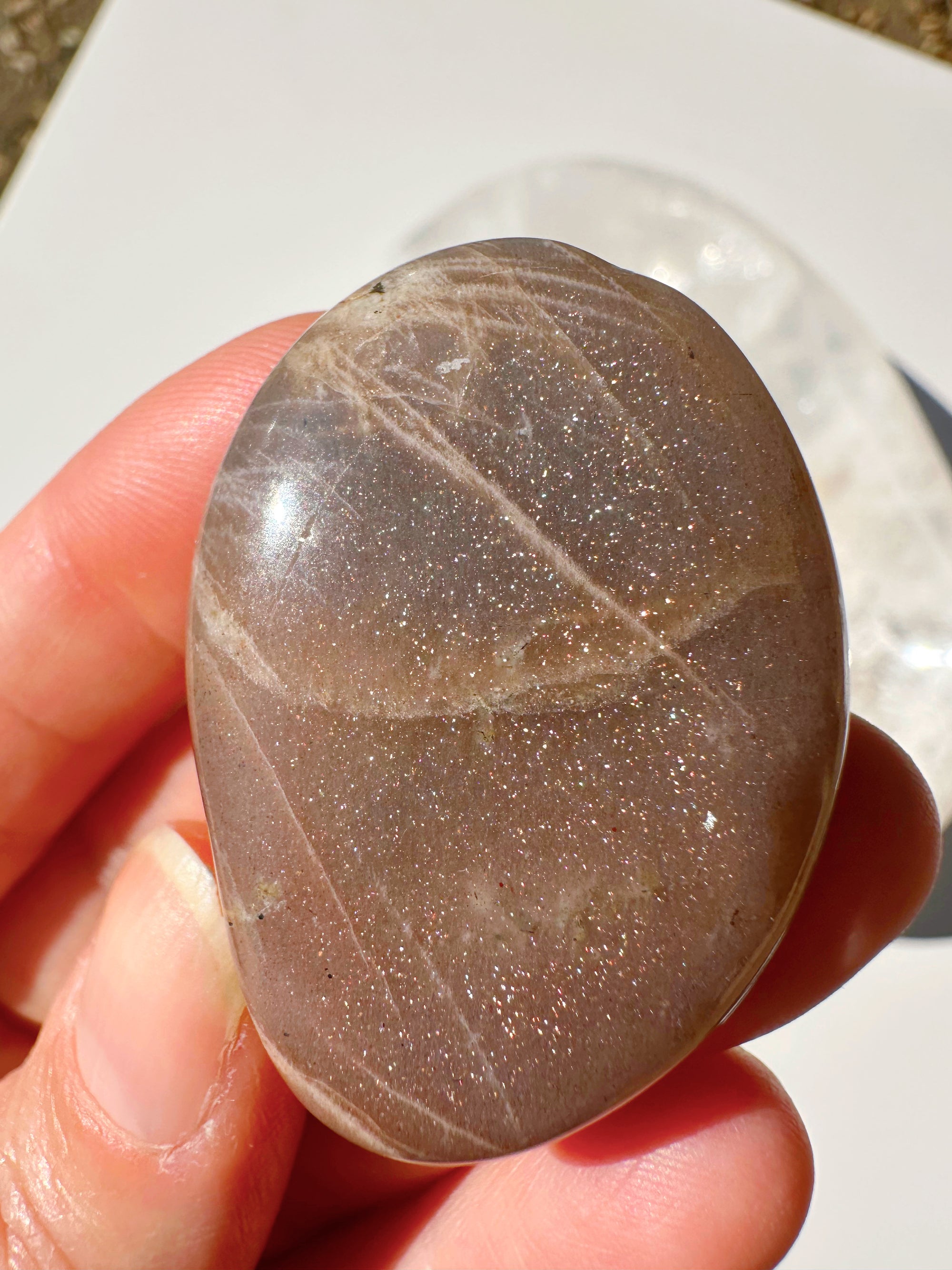 Sunstone &amp; Peach Moonstone Palm Stone - O