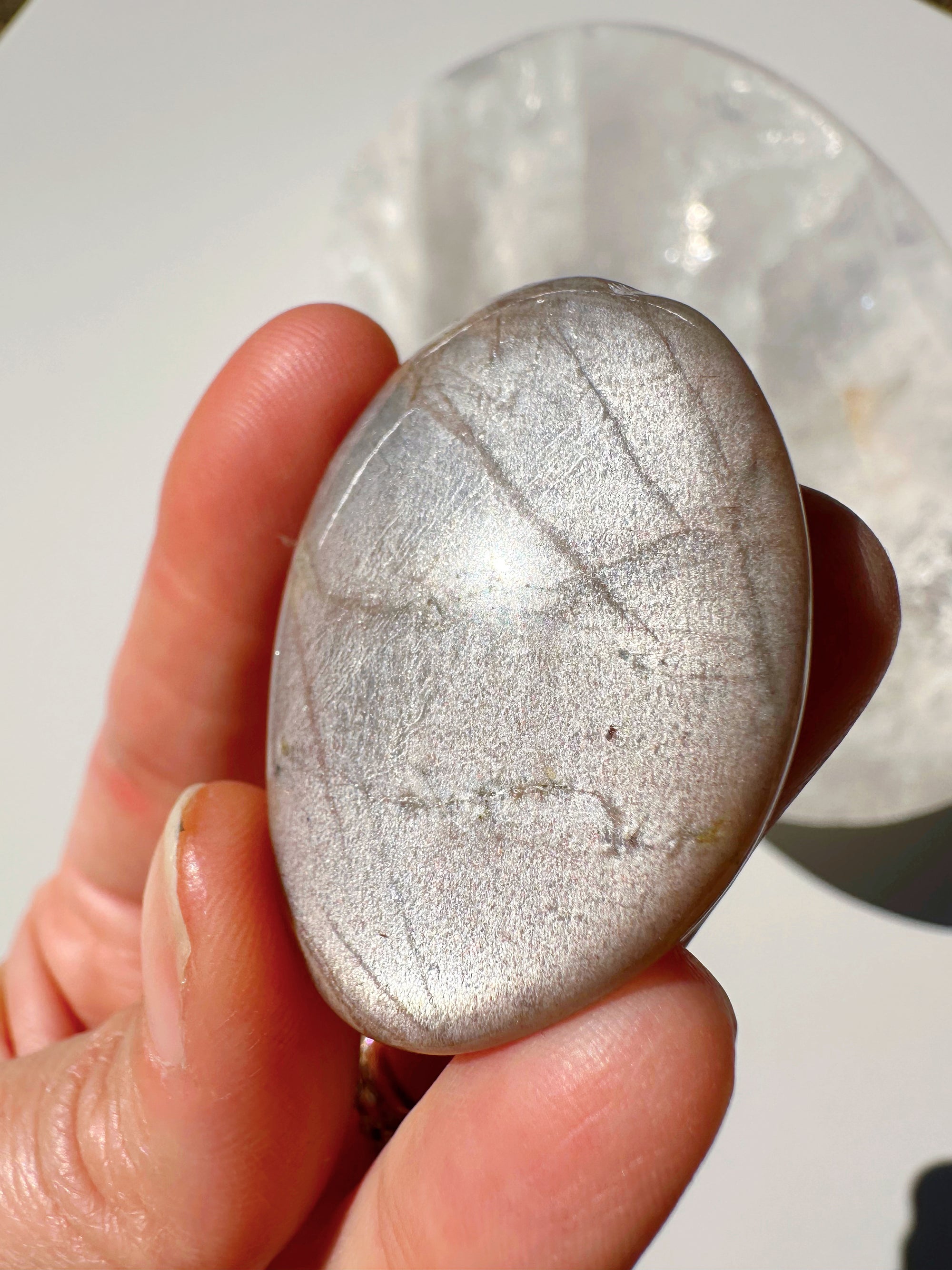 Sunstone &amp; Peach Moonstone Palm Stone - O