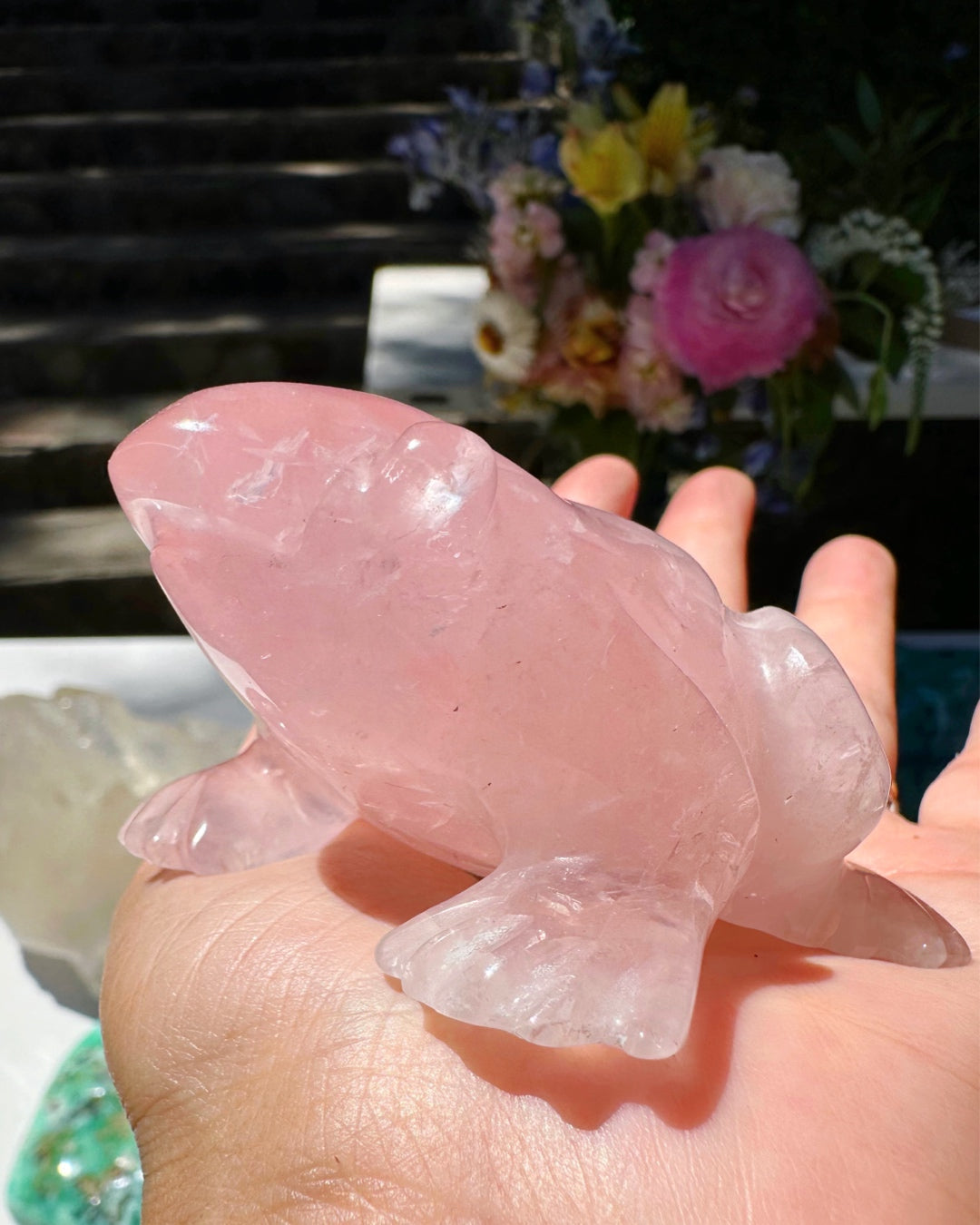 Hand Carved Rose Quartz Frog - Baltic Mermaid