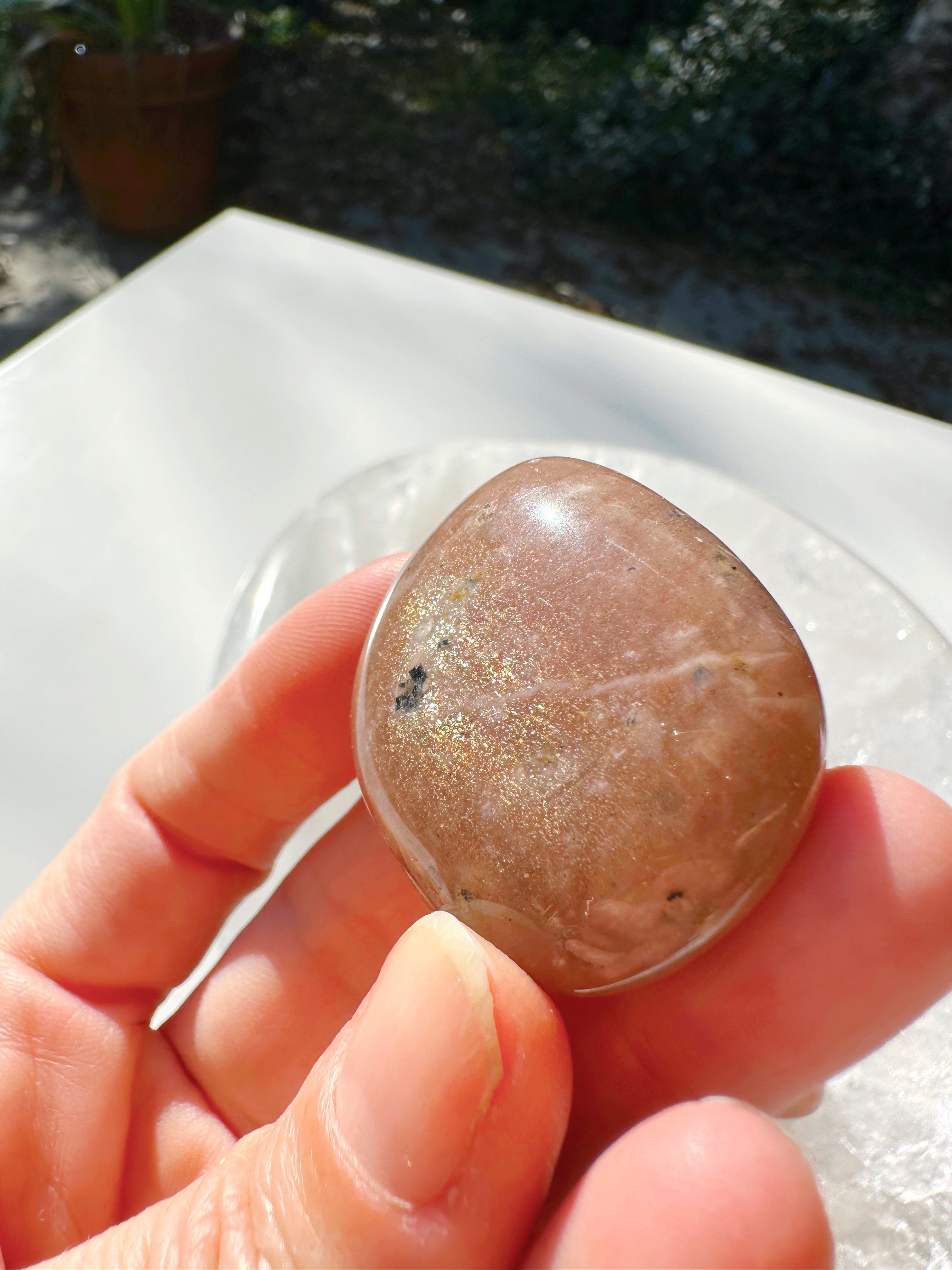 Sunstone & Peach Moonstone Palm Stone - G - Baltic Mermaid