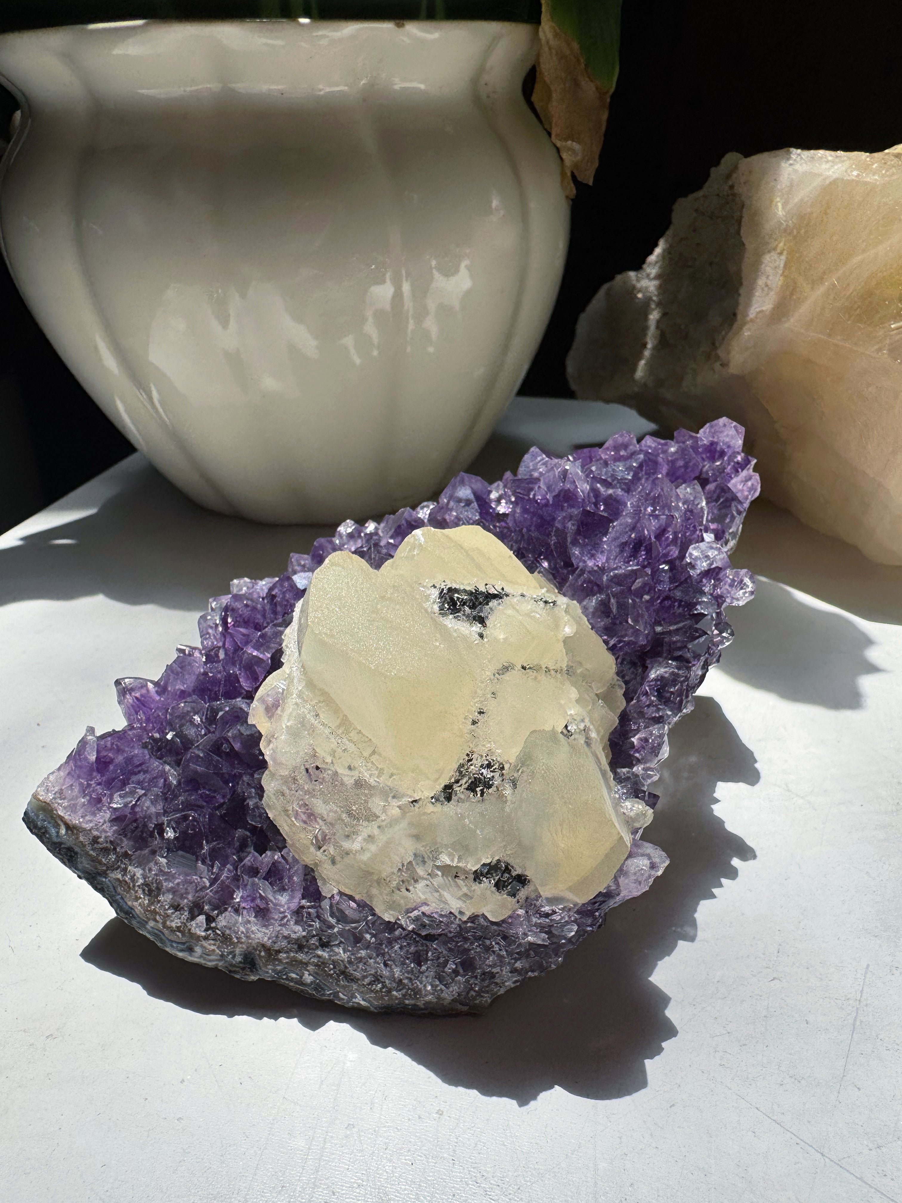 Amethyst Cluster w/ Druzy Calcite from Uruguay Baltic Mermaid