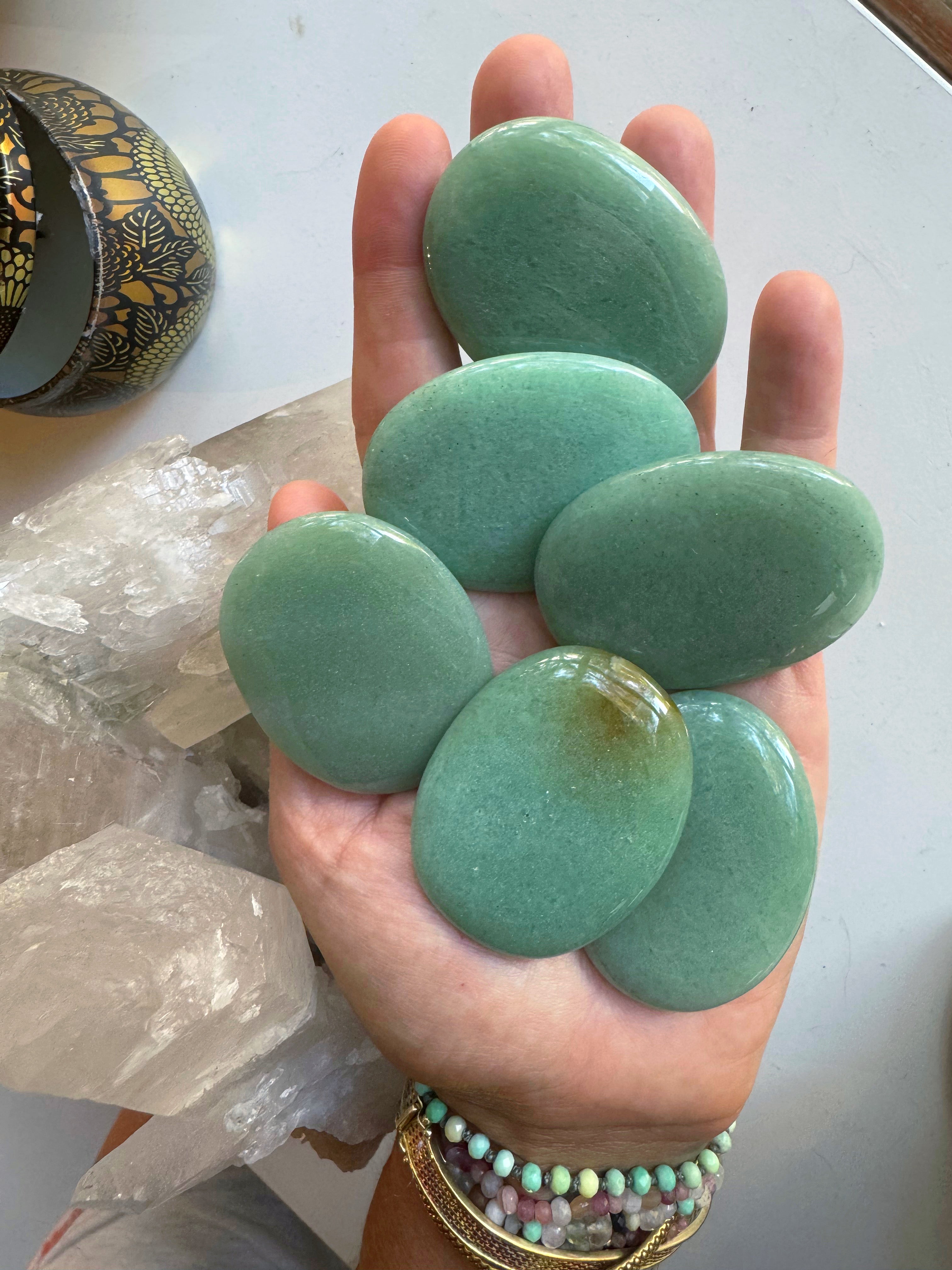 Green Aventurine Flat Palm Stones Baltic Mermaid