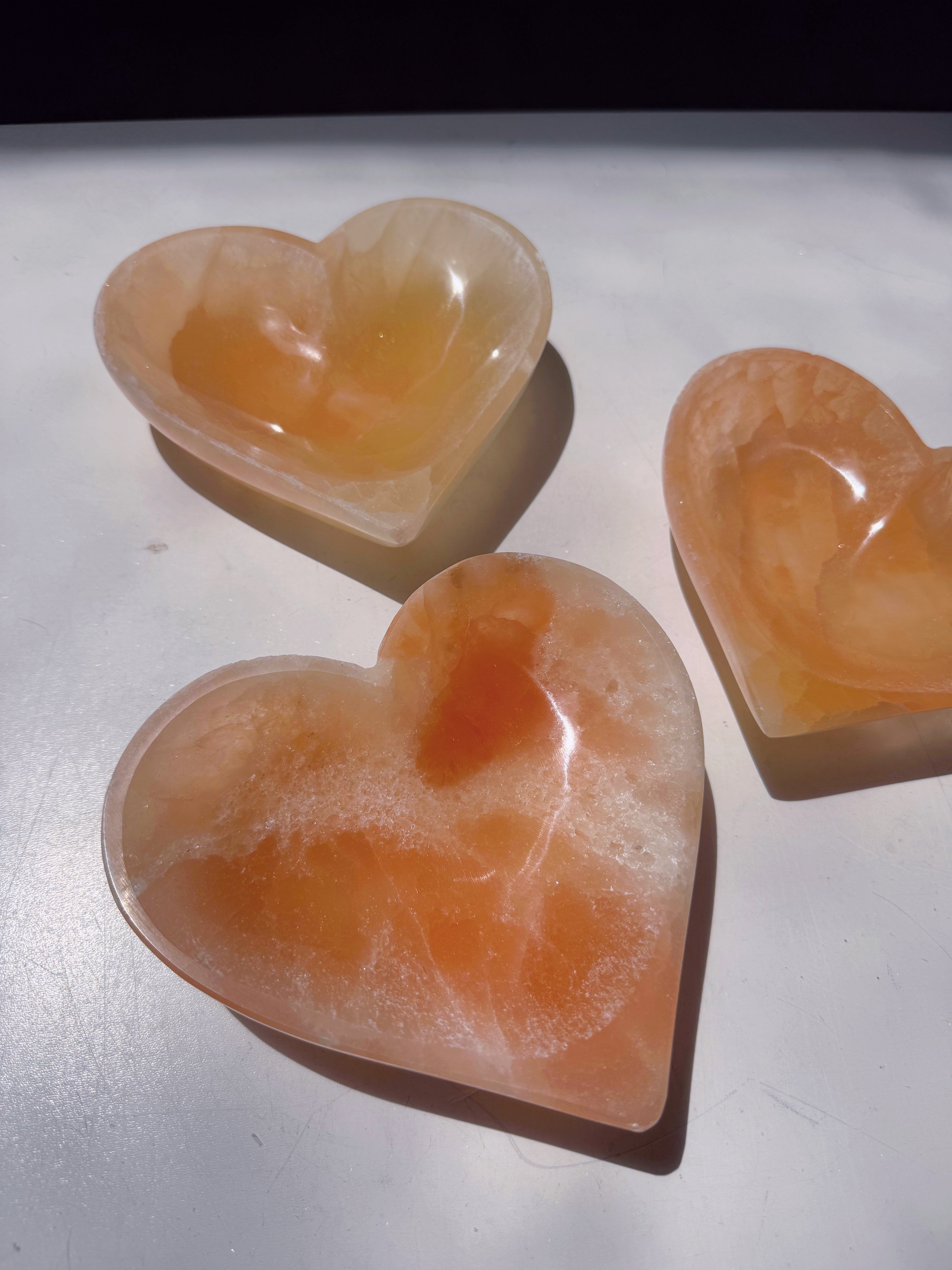 Peach Selenite Heart Dish Baltic Mermaid