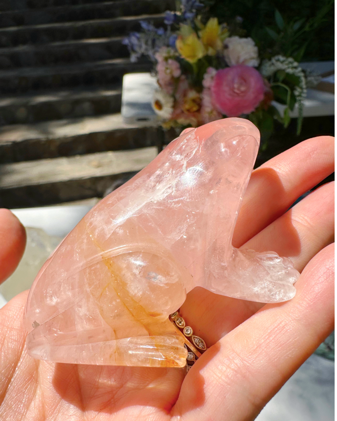 Hand Carved Rose Quartz Frog - Baltic Mermaid