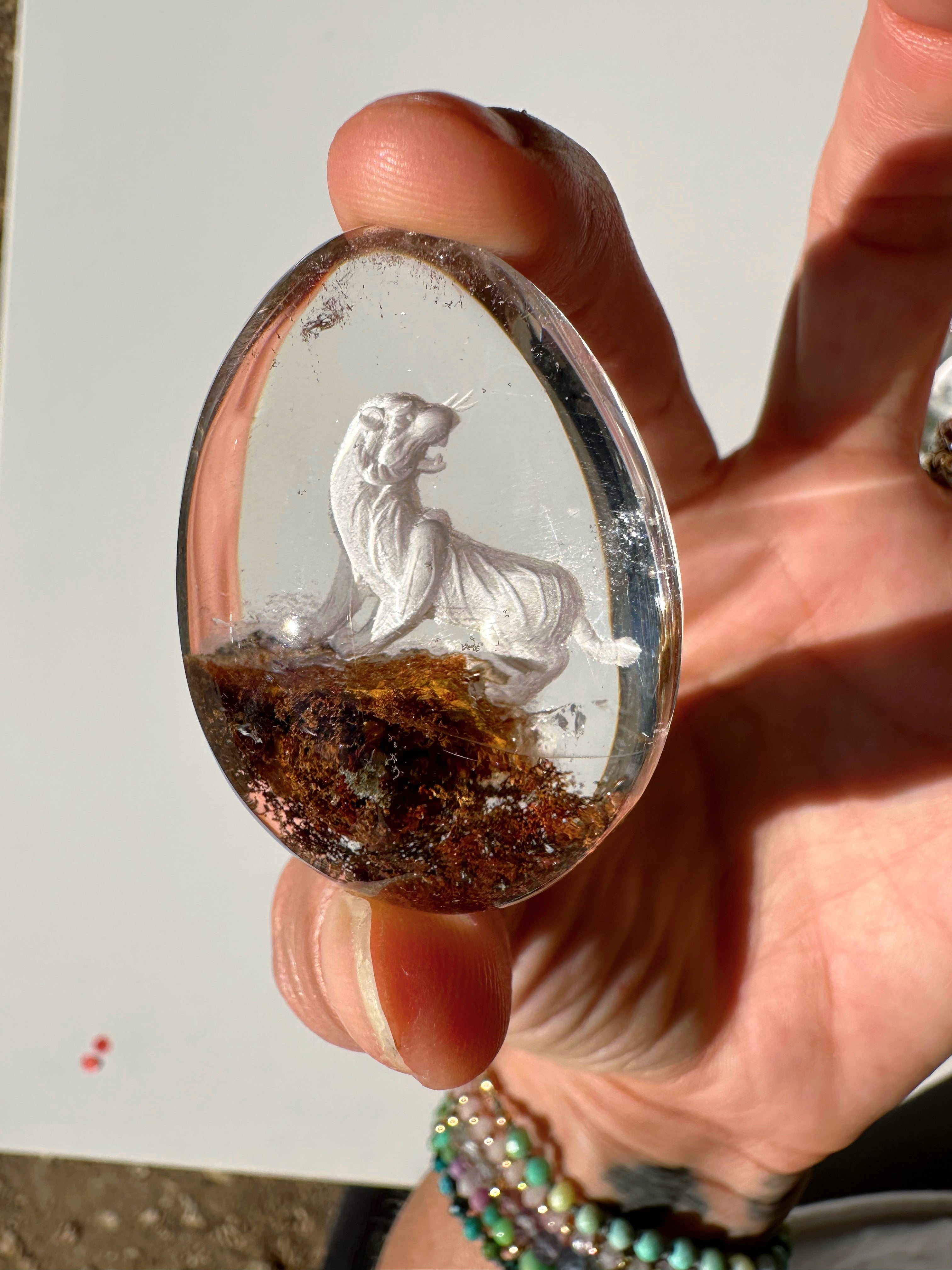 Intaglio Tiger Carved Chlorite Quartz/Garden Quartz  Cabochon Baltic Mermaid