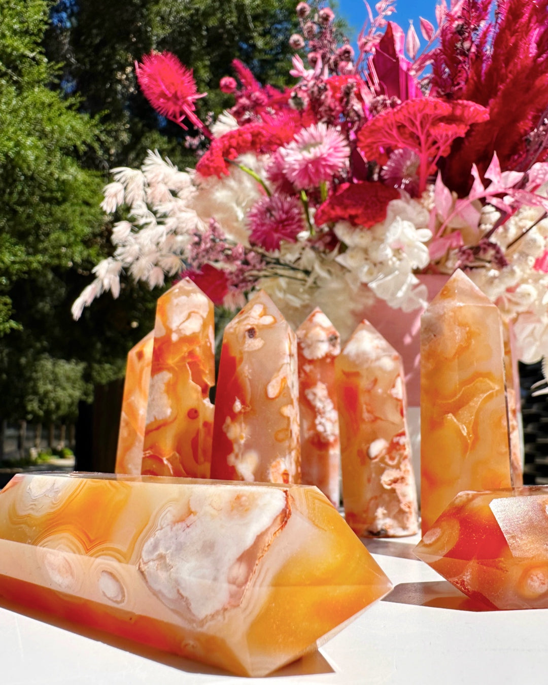 Carnelian Flower Agate Towers - Baltic Mermaid
