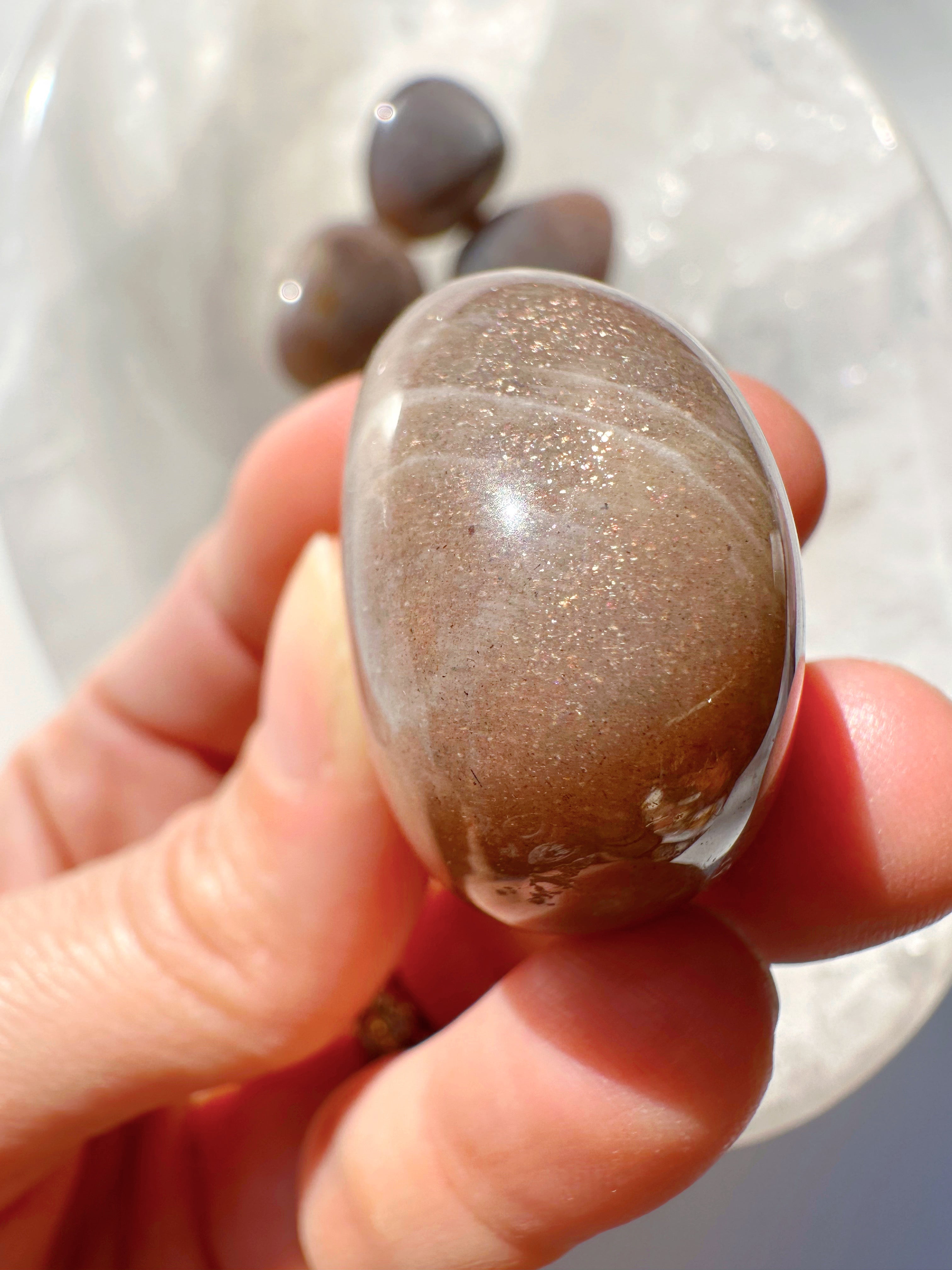 Sunstone & Peach Moonstone Palm Stone - H - Baltic Mermaid