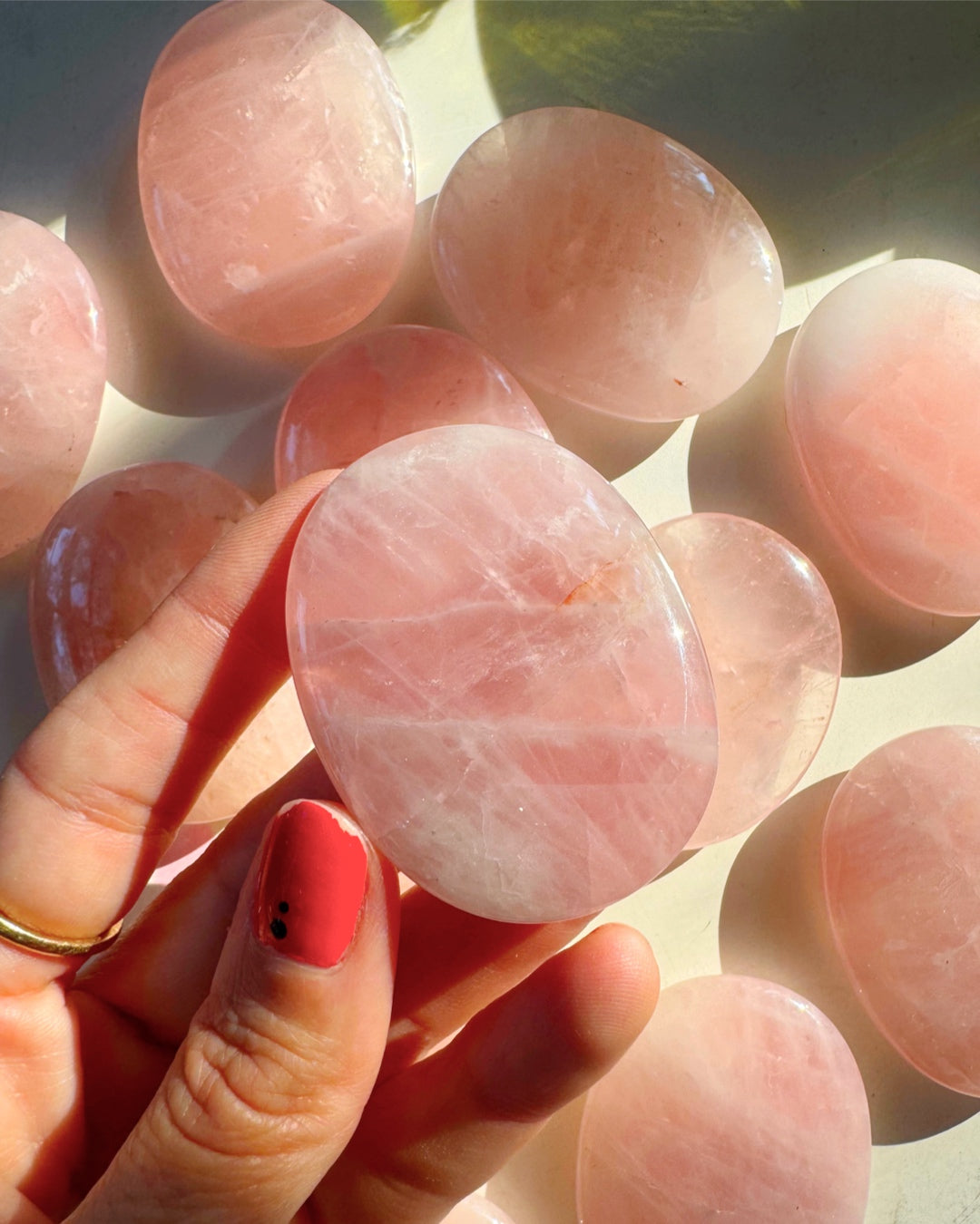 Rose Quartz Flat Palm Stones - Baltic Mermaid