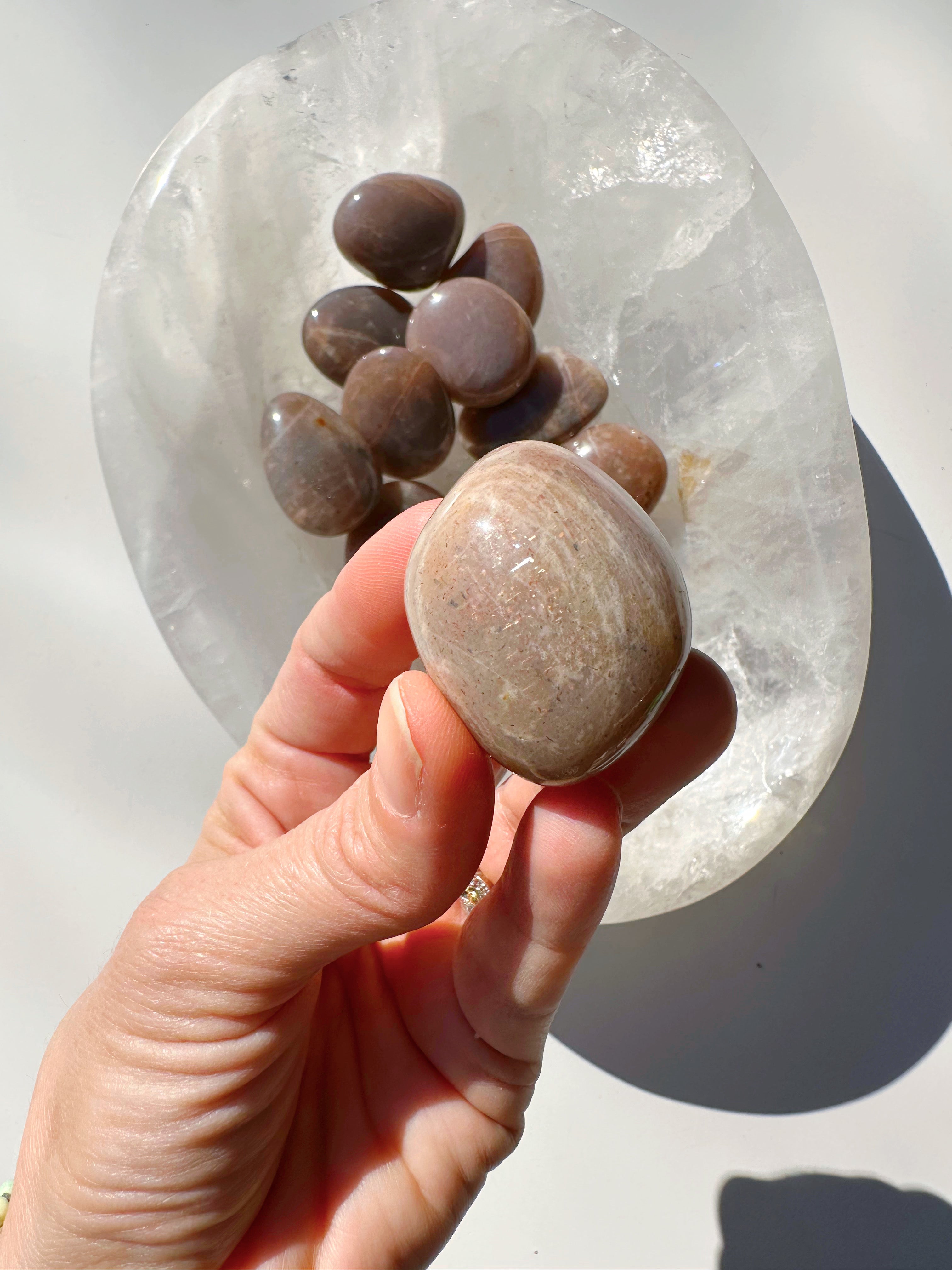 Sunstone & Peach Moonstone Palm Stone - F - Baltic Mermaid