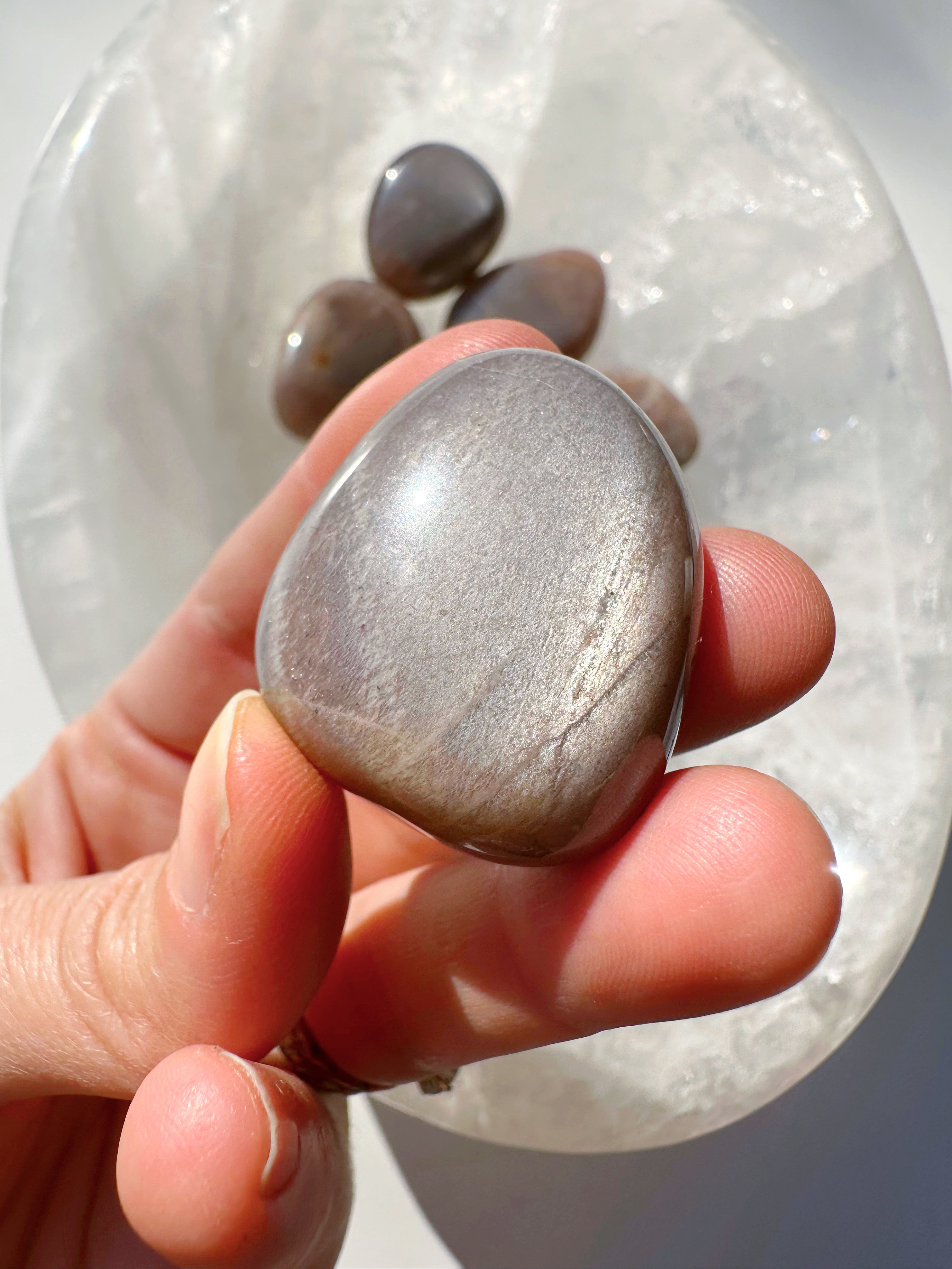 Sunstone & Peach Moonstone Palm Stone - H - Baltic Mermaid