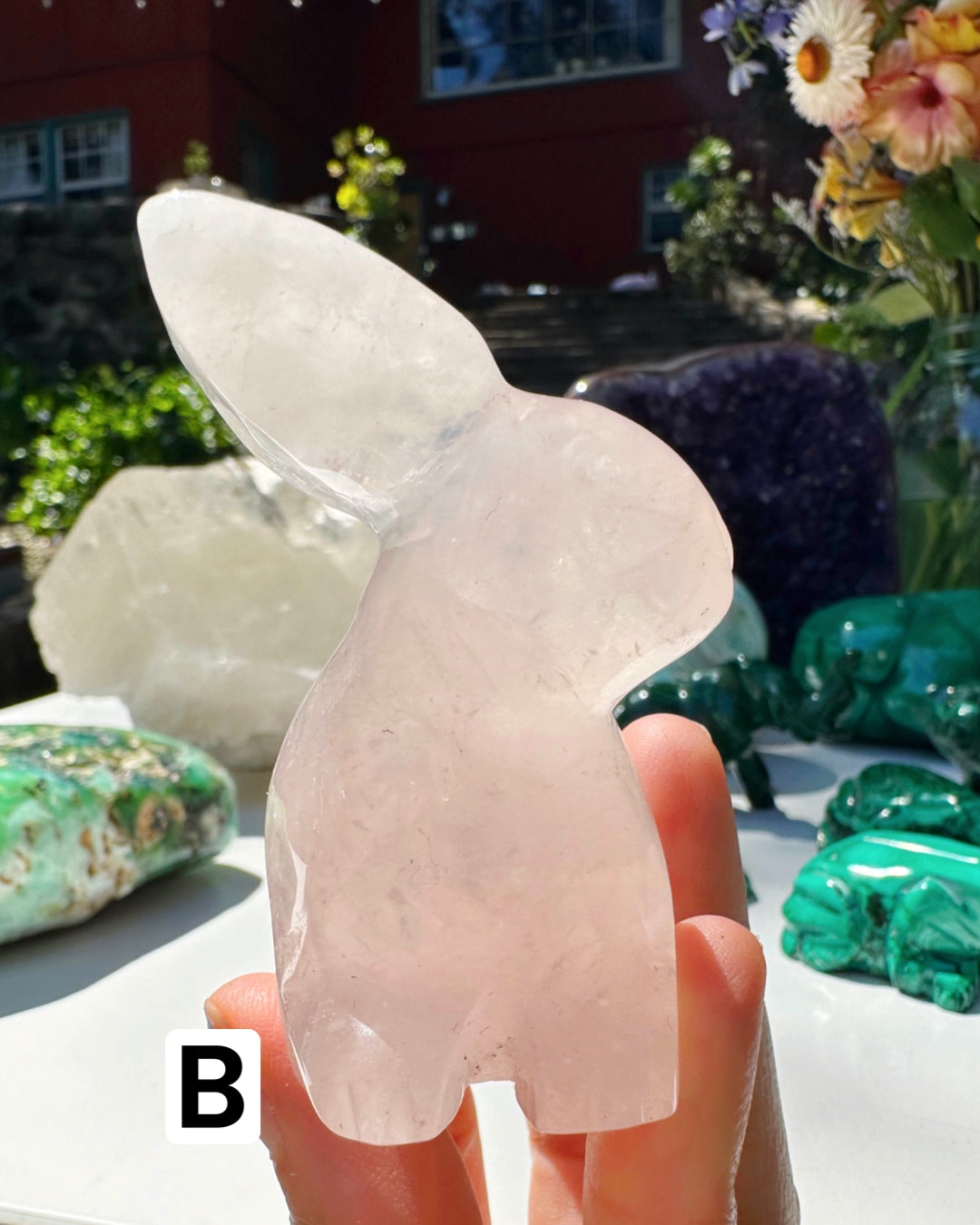 Hand Carved Rose Quartz Rabbit