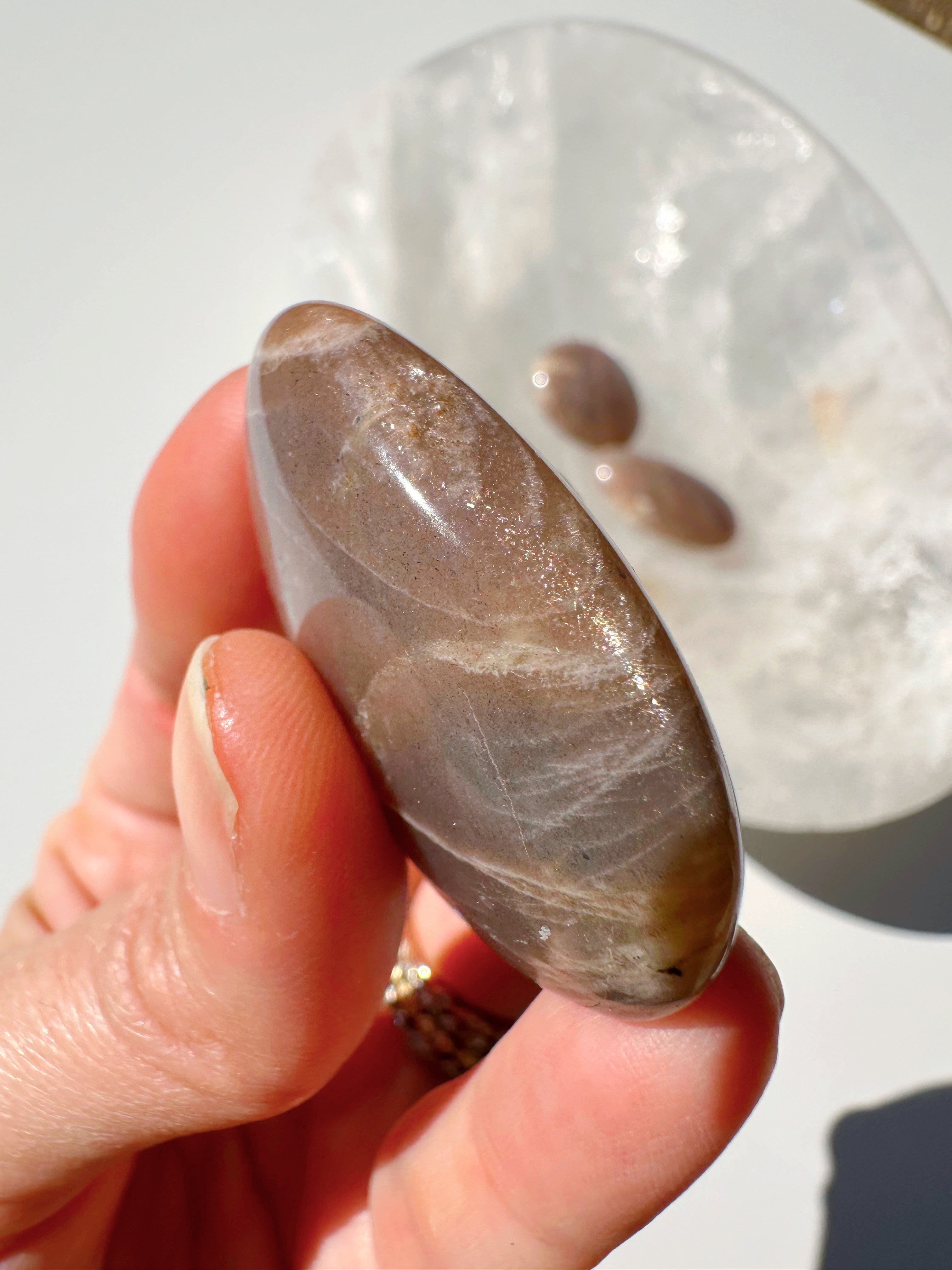 Sunstone & Peach Moonstone Palm Stone - O - Baltic Mermaid