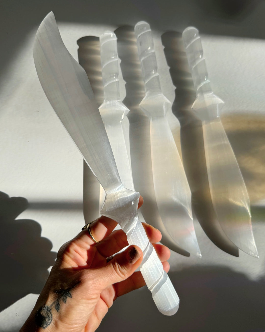 Selenite Knife - Large Twisted Handle - Baltic Mermaid